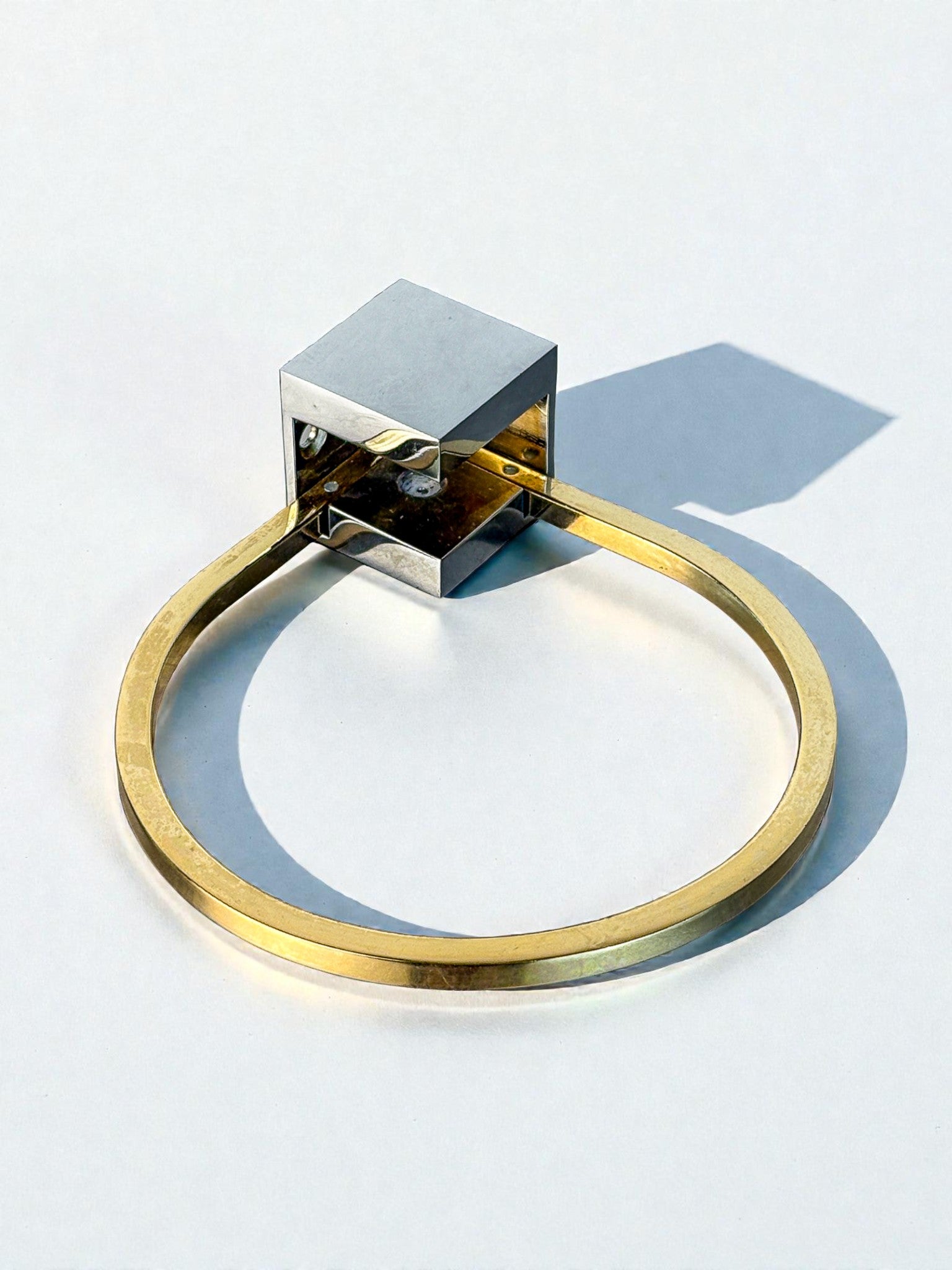 Romeo Rega style Towel Ring , Gilt Brass & Chrome, Italy, 1980s