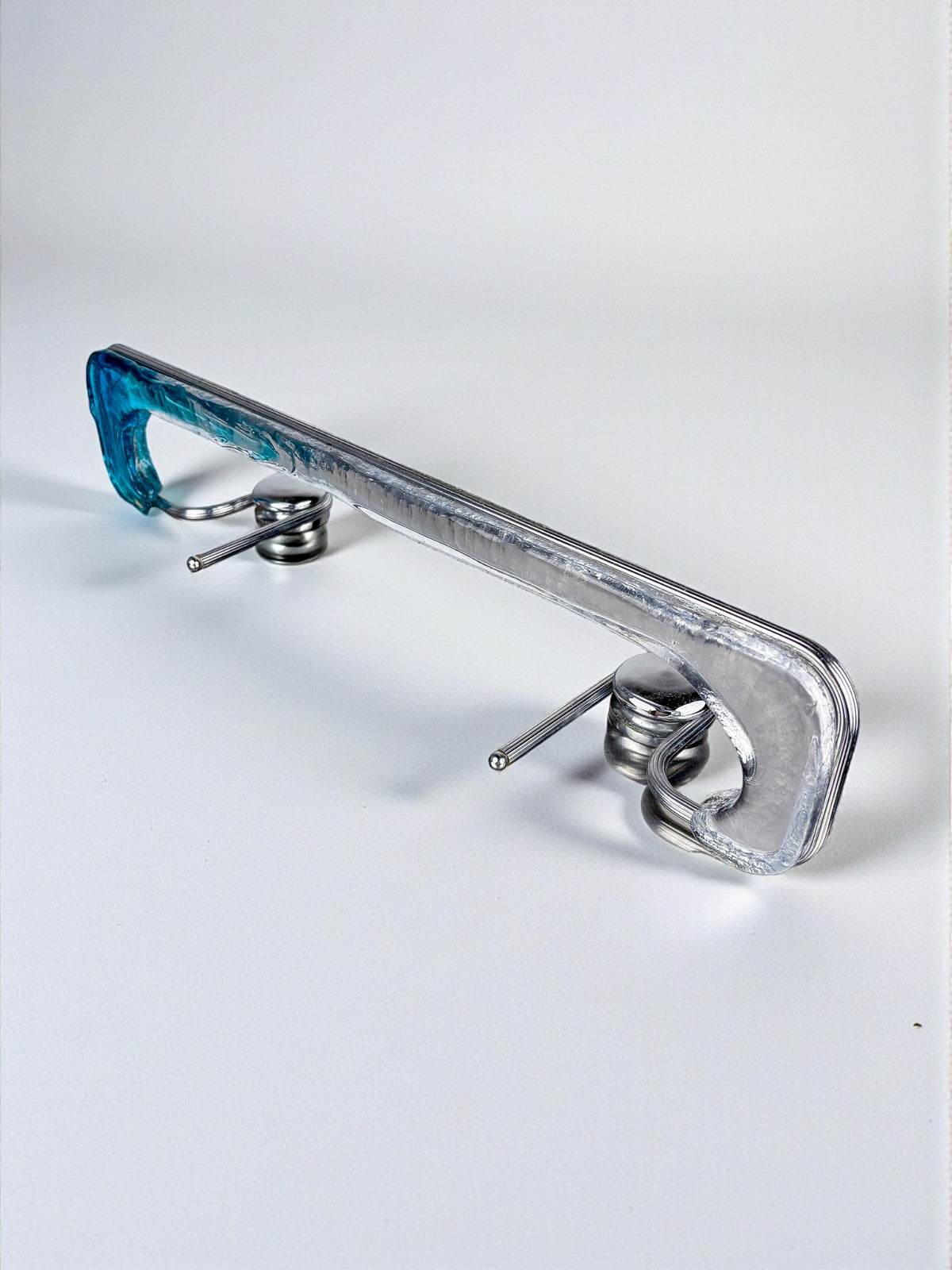 Mazzega Clear & Blue Murano Glass Towel Rack, Italy, 1970s
