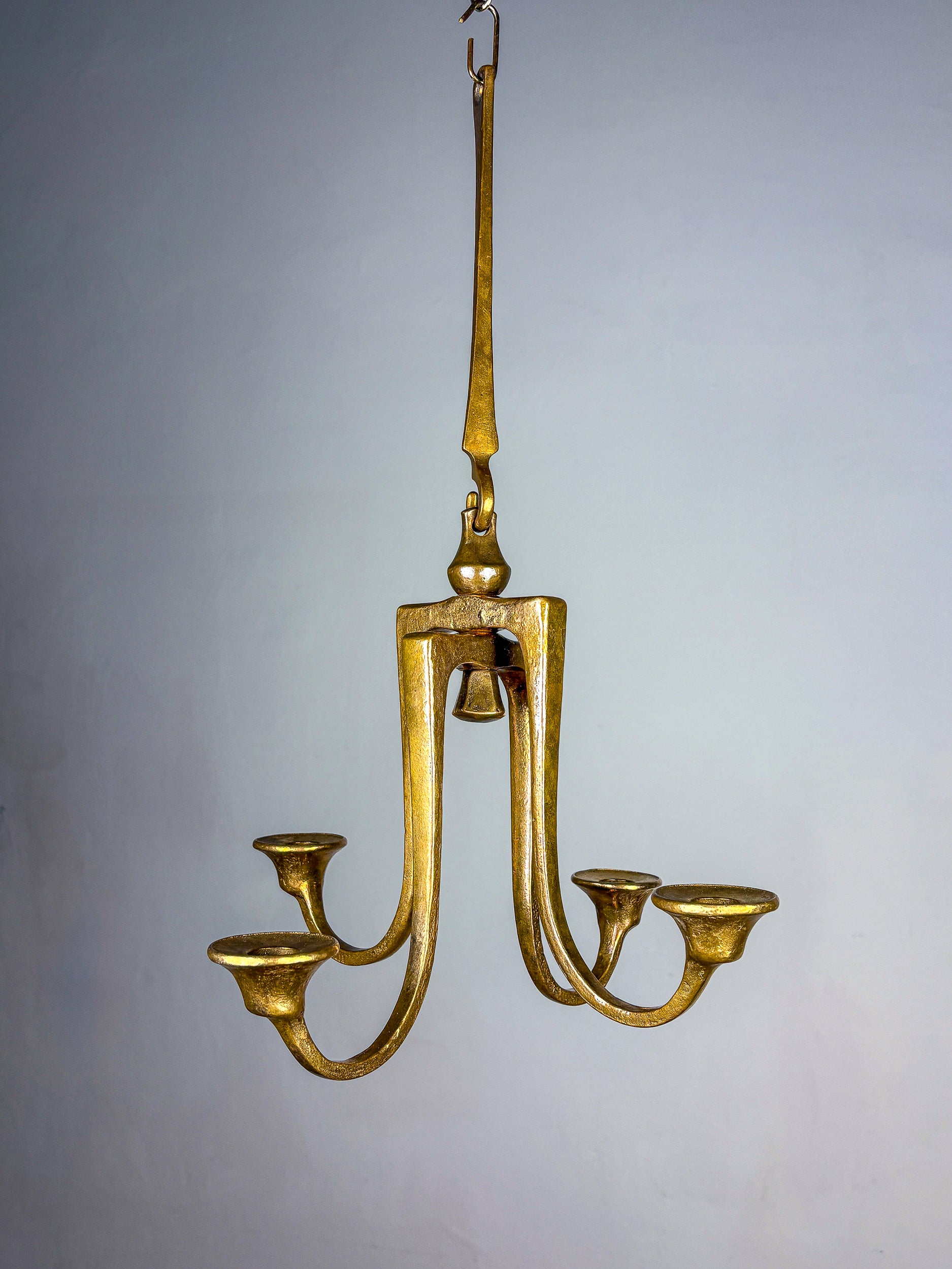 Brutalist Michael Harjes Hanging Candelabra in Bronze, 4 arms, Germany, 1960's