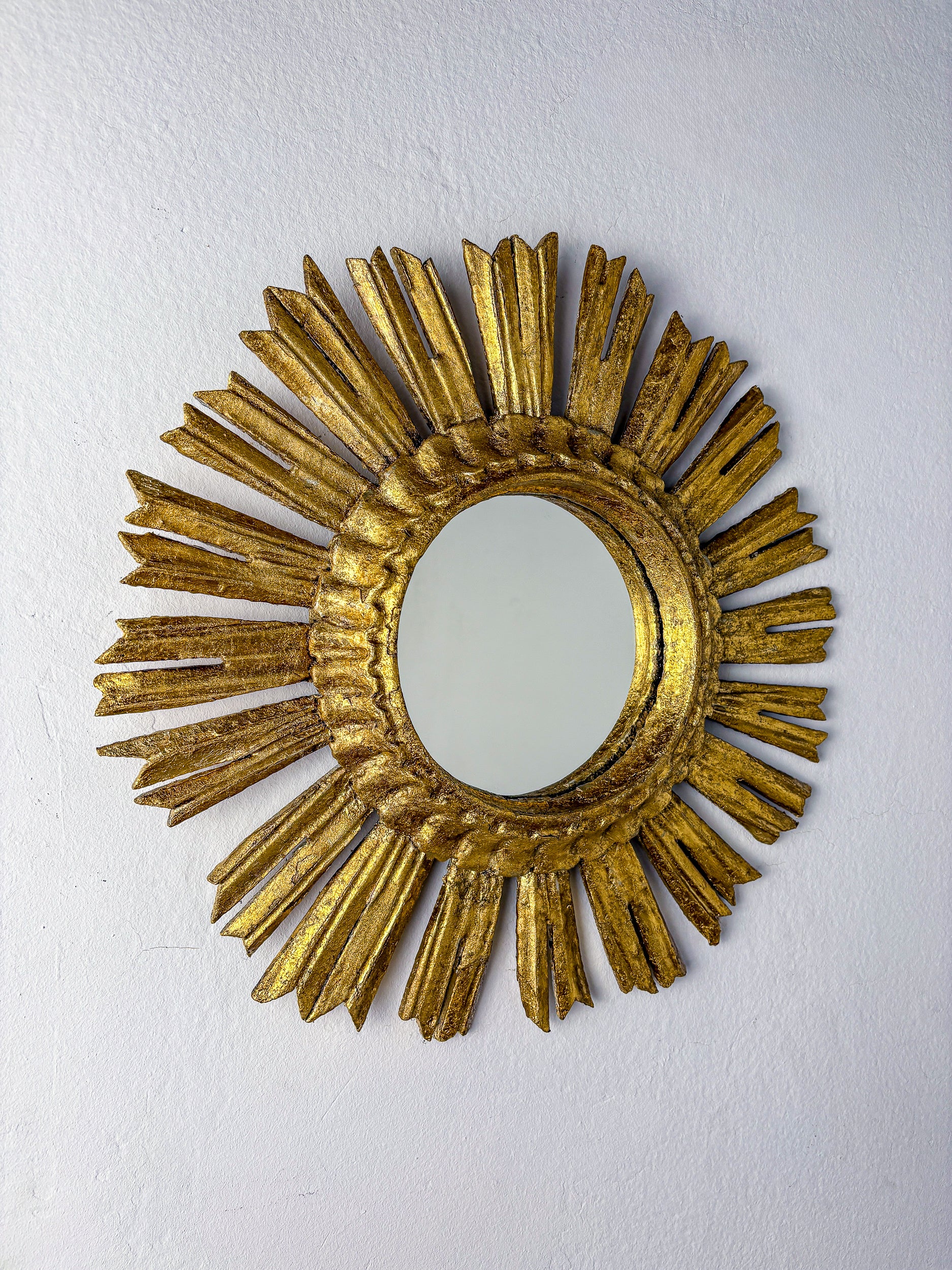 Mid-Century Gilded Wooden Sunburst Mirror, Italy, 1950