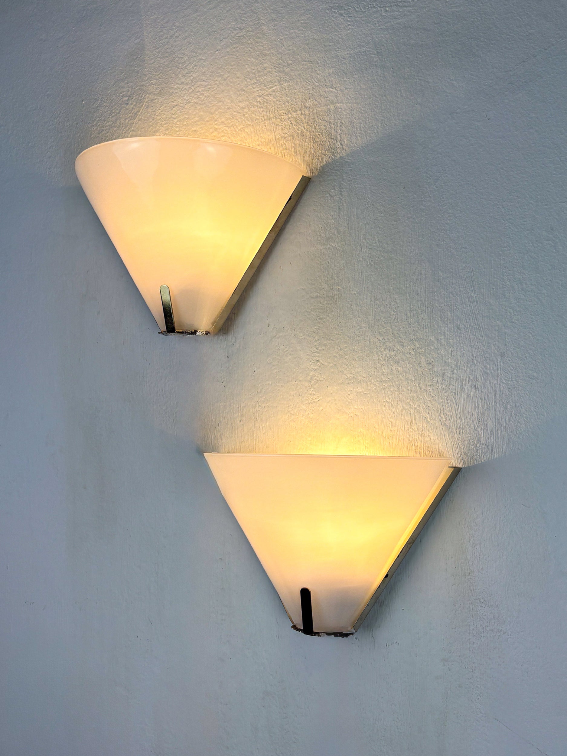 Pair of Mid-Century Conical Opal Glass Wall lights, Italy 1960's