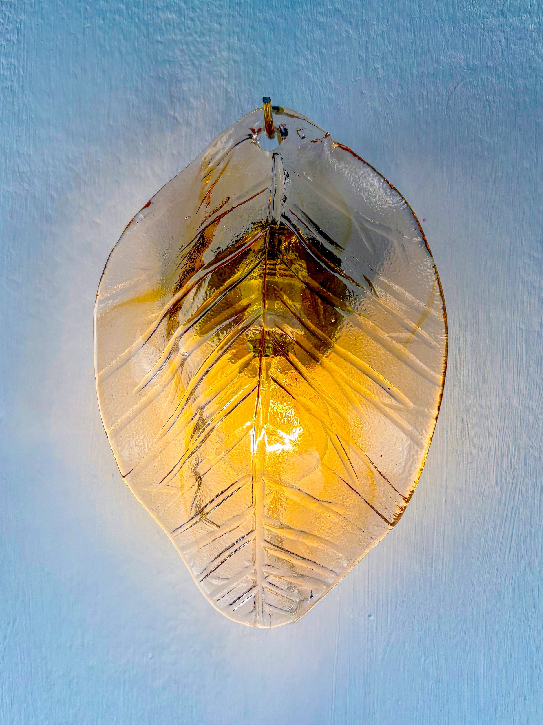 Pair of Italian "Leaf" Murano pink glass wall sconces, 1970's
