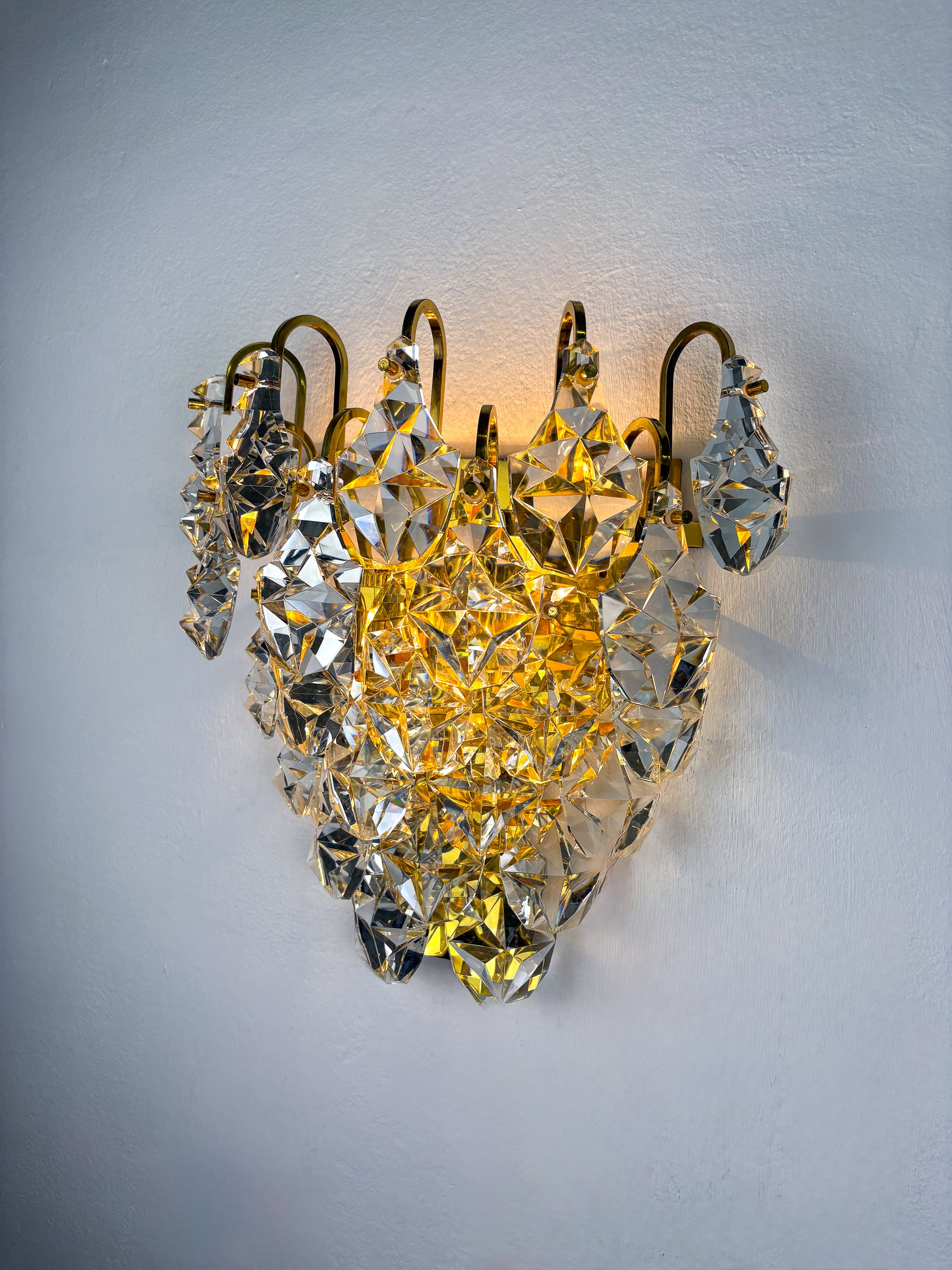 Kinkeldey XL 5-Tier Cut Crystal Wall Sconce, Gilt Brass, Germany, 1970s
