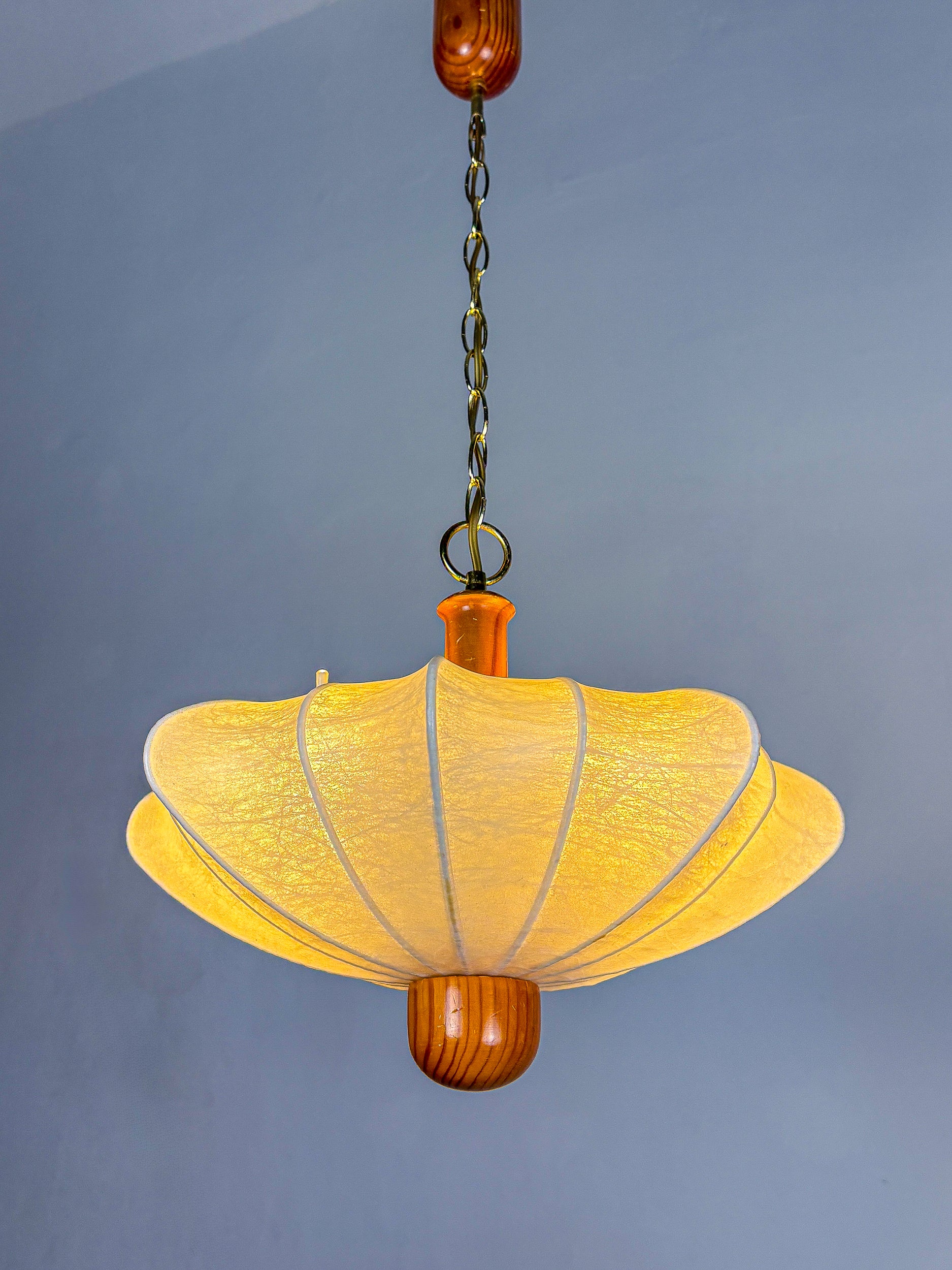 Mid-Century Italian Cocoon Pendant Lamp, Resin & Pine Wood, 1960s