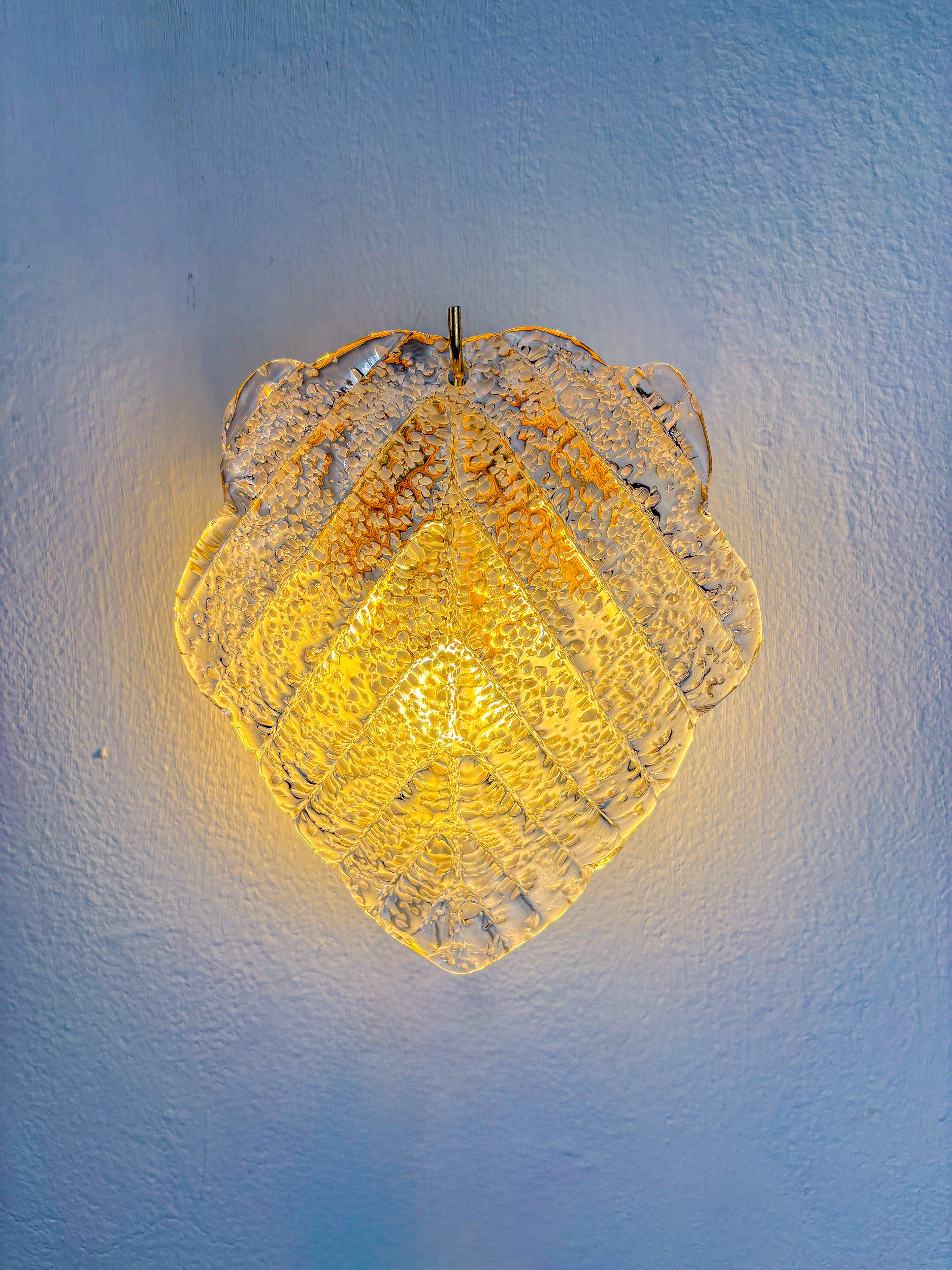 Pair of "Leaf" Frosted Murano glass wall sconces, Italy, 1970's