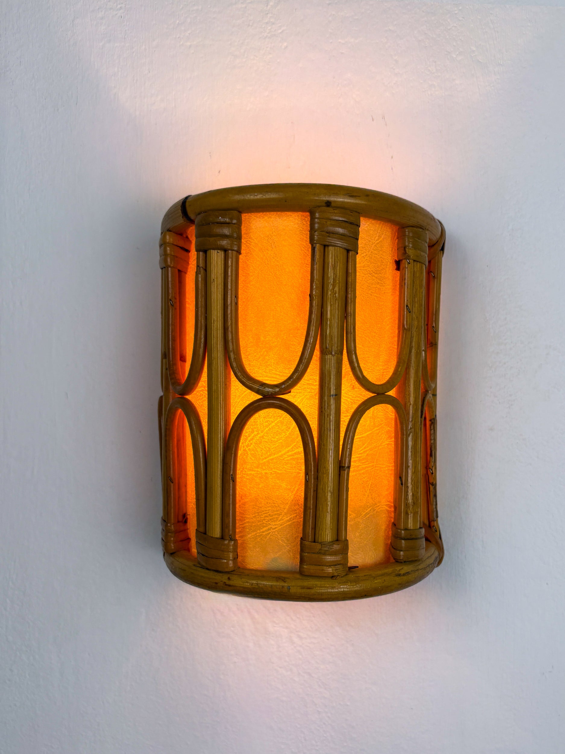 Mid-Century Rattan Wall Sconce, Italy, circa 1960s