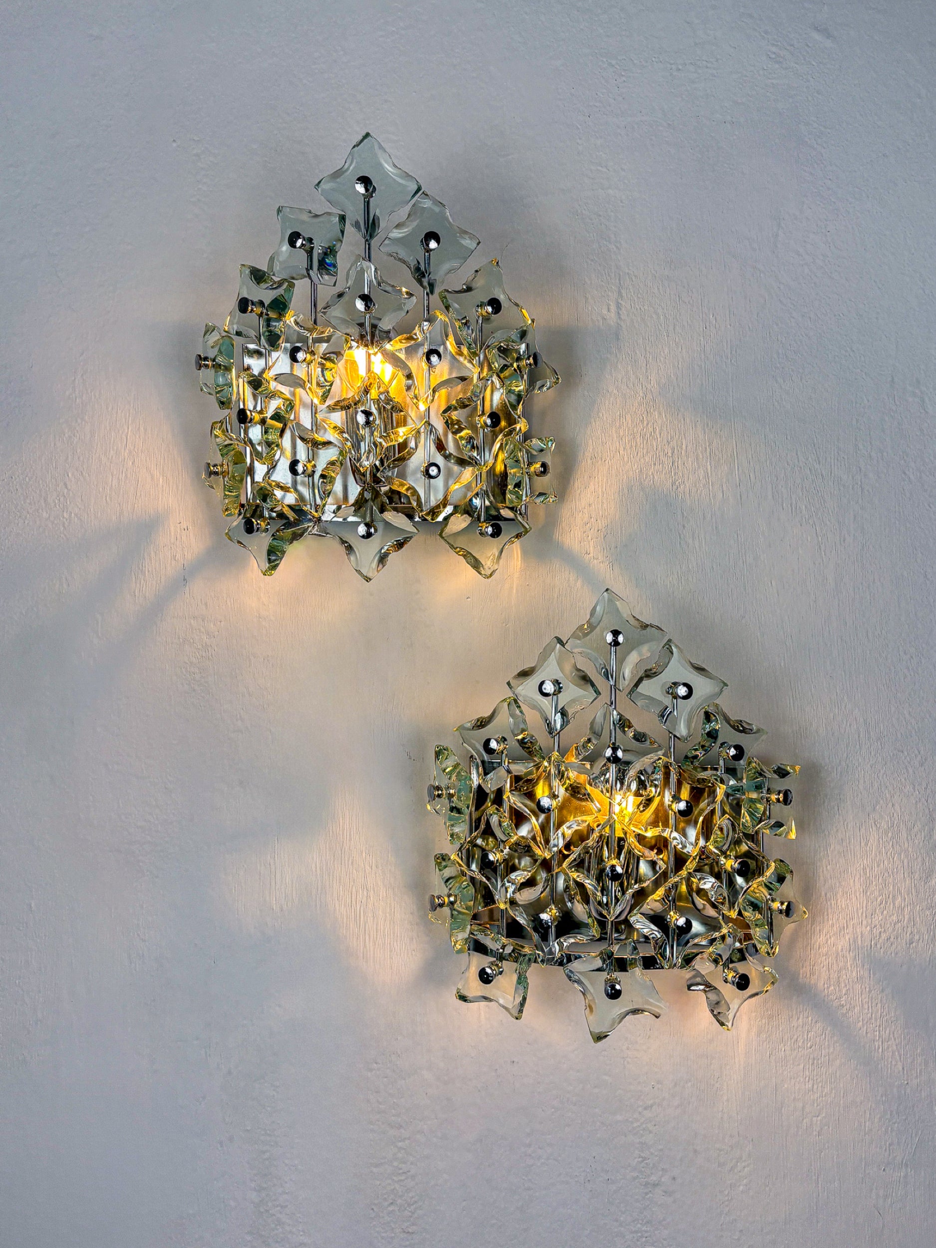 Pair of Zero Quattro Sconces by Fontana Arte, Murano Cut Glass, Italy, 1970s