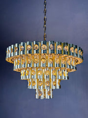 Gaetano Sciolari 5-Tier chandelier, brass & crystal, Italy, 1970s