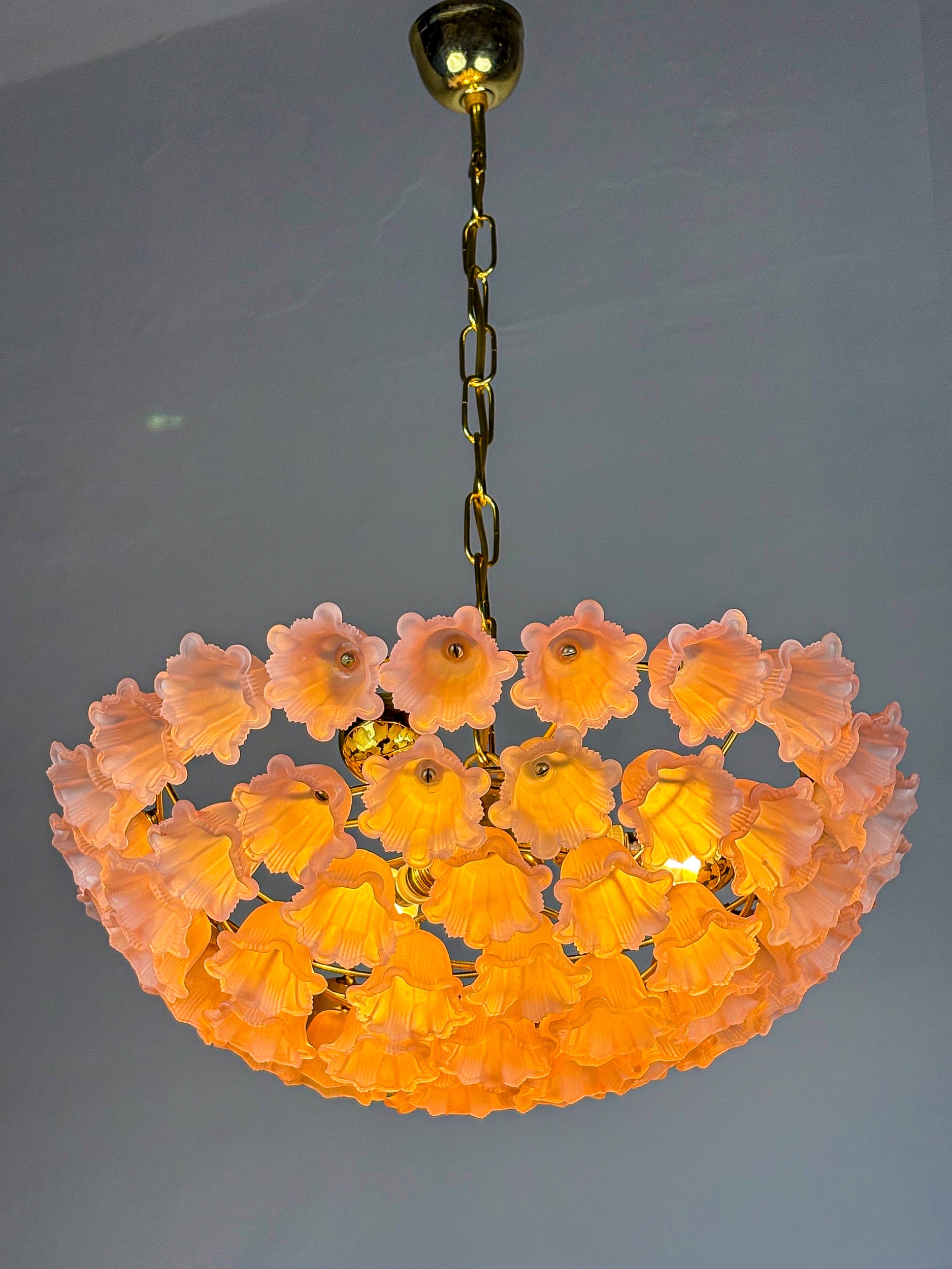 Sputnik Pink floral murano glass chandelier, italy, 1970'S