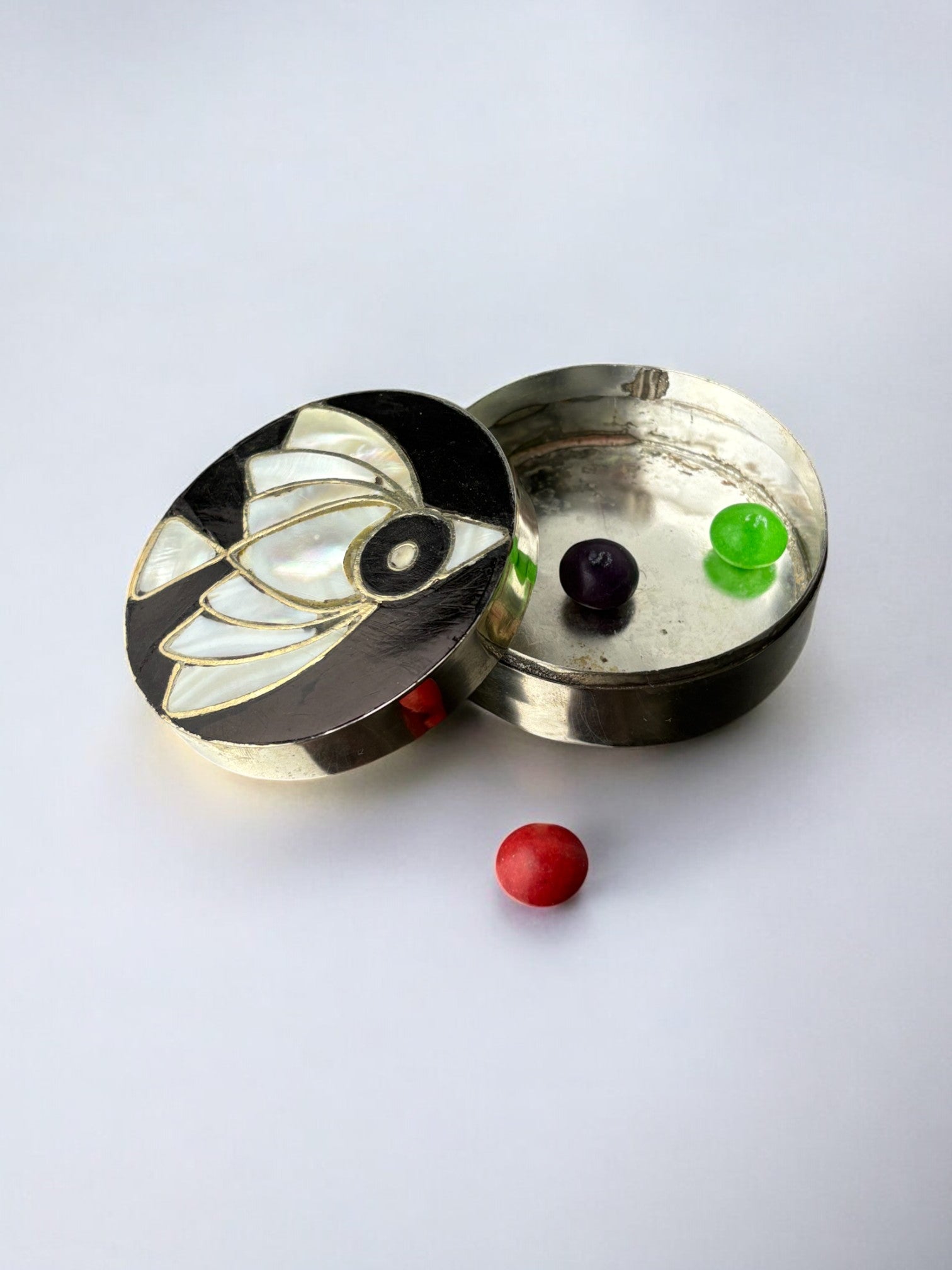 Abalone shell & alpaca silver fish box, Mexico, 1970