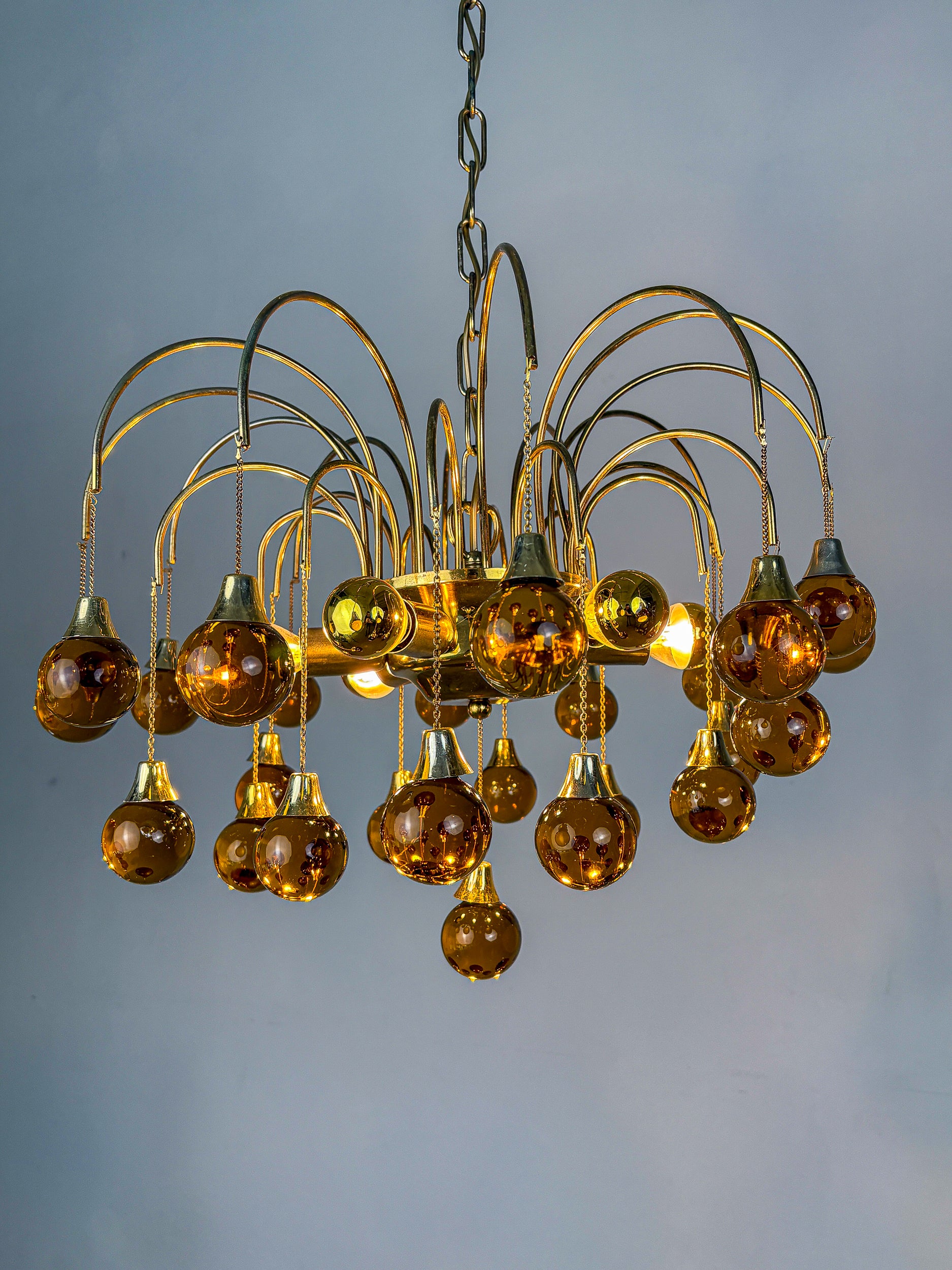 Gaetano Sciolari cascade chandelier for Venini, orange murano glass drops, italy, 1970's