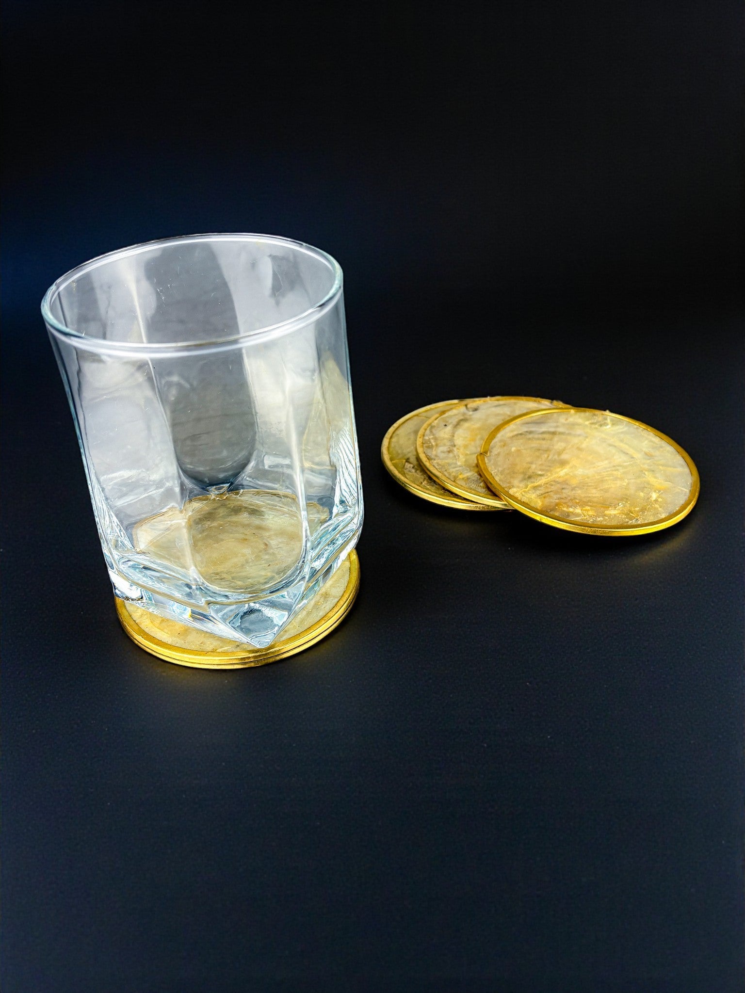 Hollywood Regency mother-of-pearl & brass Coasters, Set of 4, Italy, 1970
