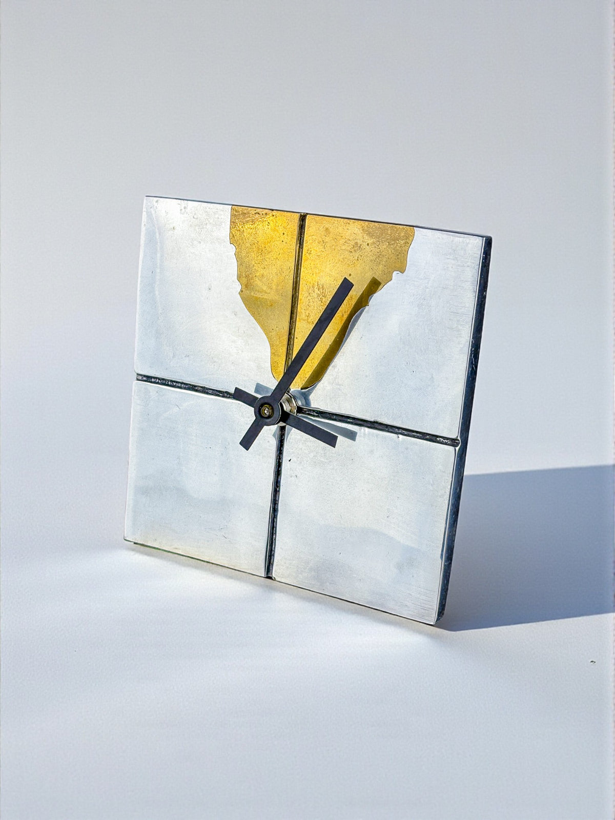 Brutalist Clock by Art3, Brass & Aluminium, Spain, 1980s