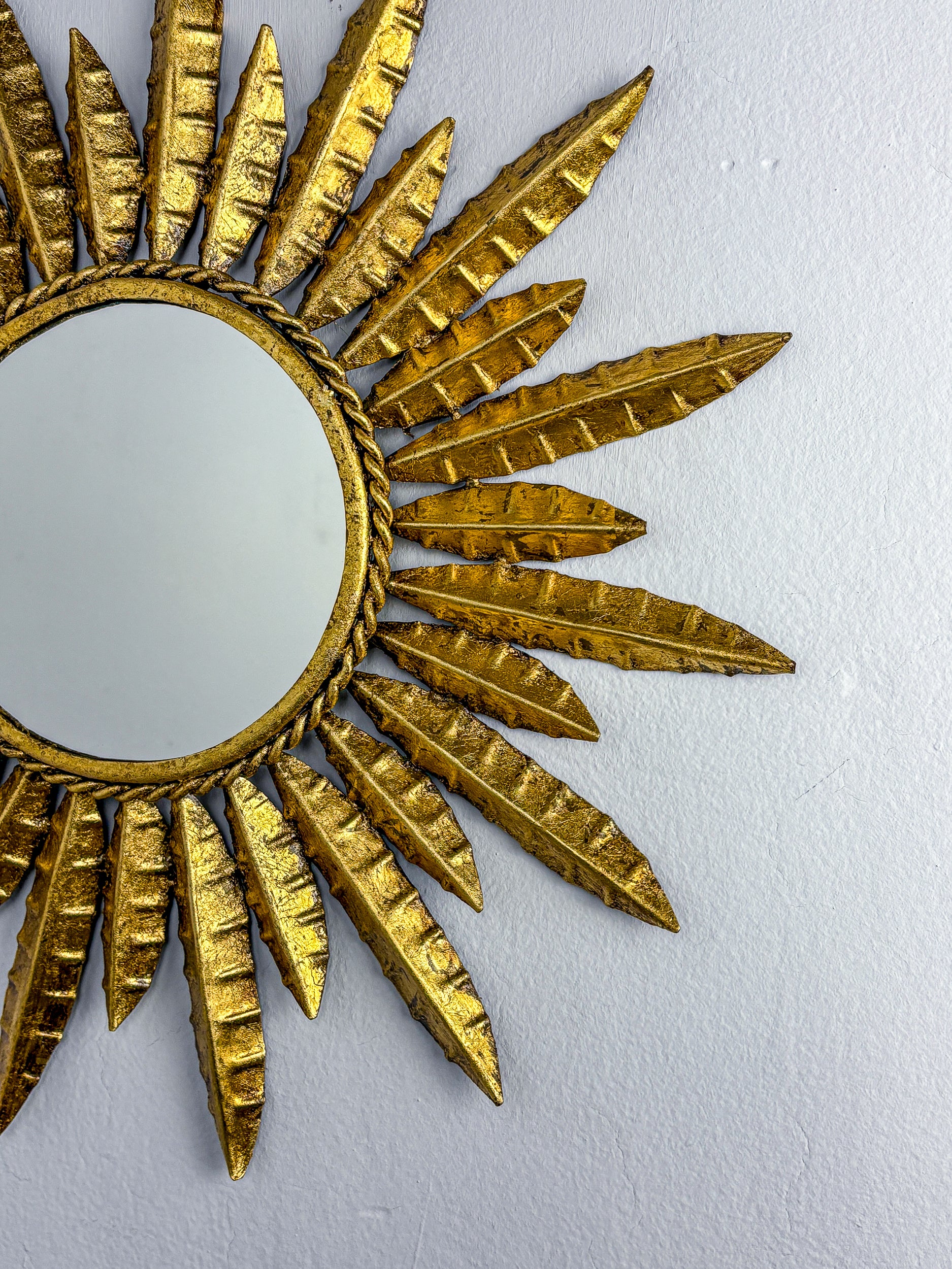 Midcentury Modern Sunburst Wall Mirror – Gilt Metal, France 1960's