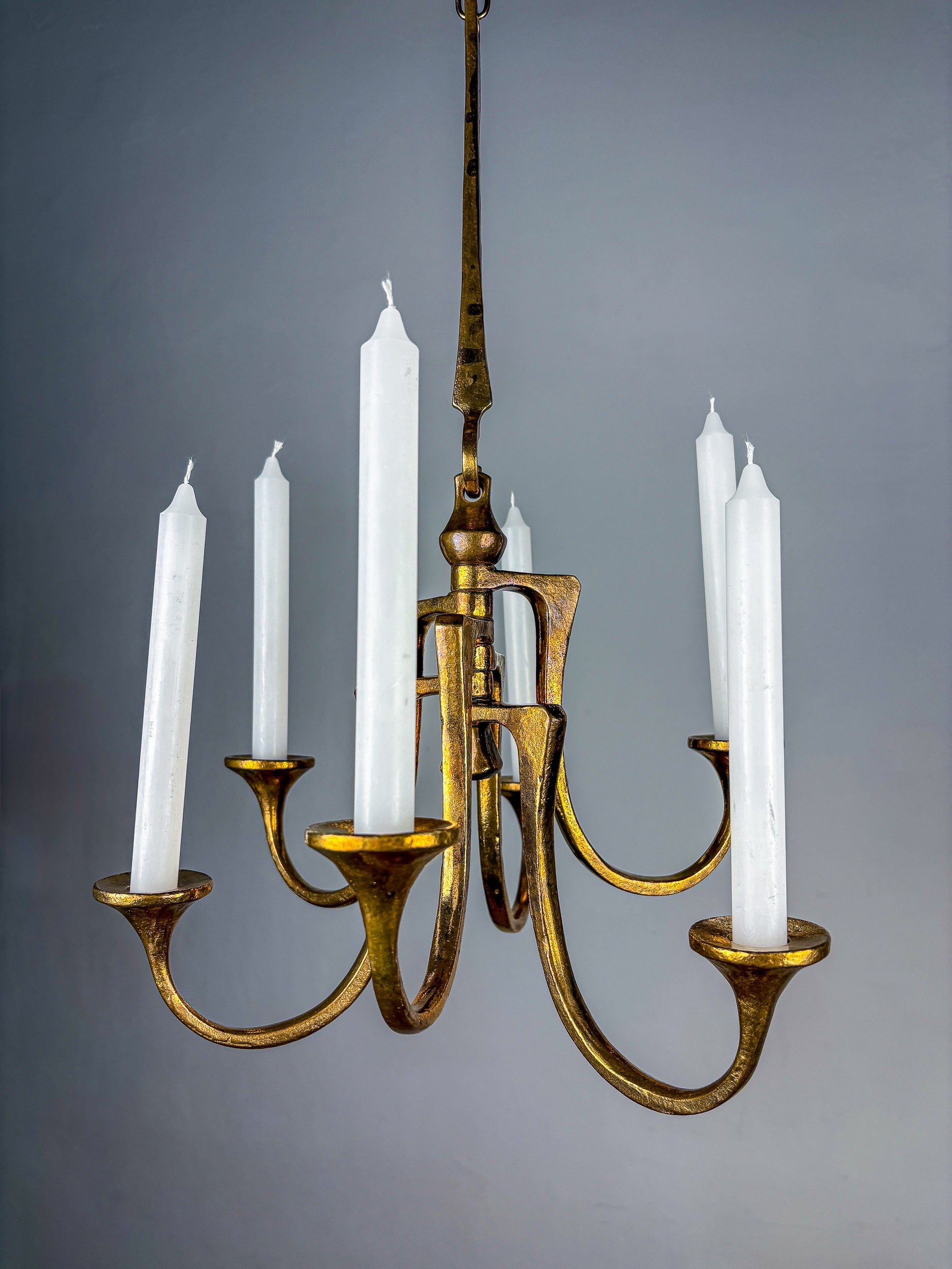 Brutalist Michael Harjes Hanging Candelabra in Bronze, 6 arms, Germany, 1960's