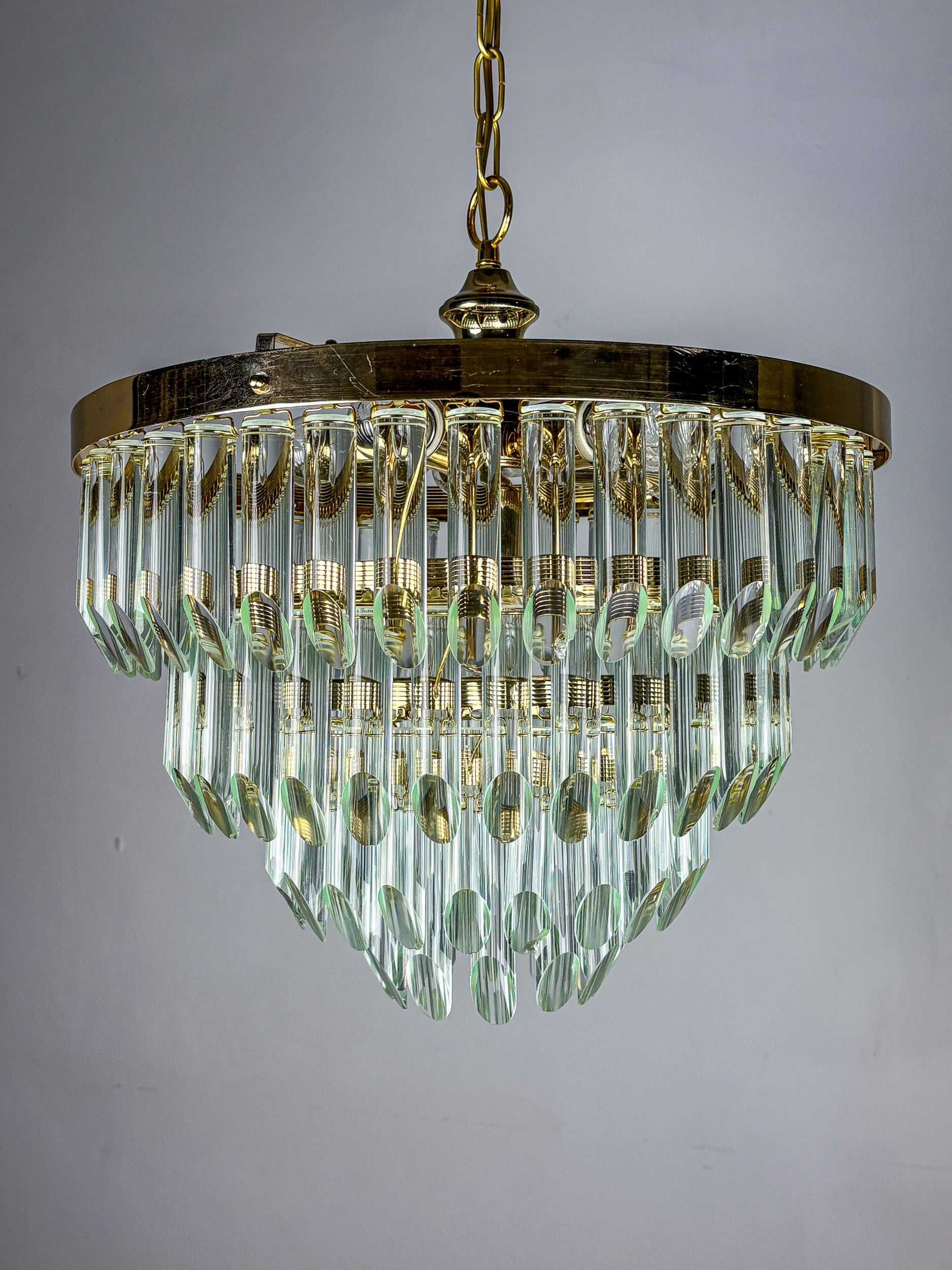 Four-Tier Murano Cut Glass Chandelier by Venini, Italy 1970s