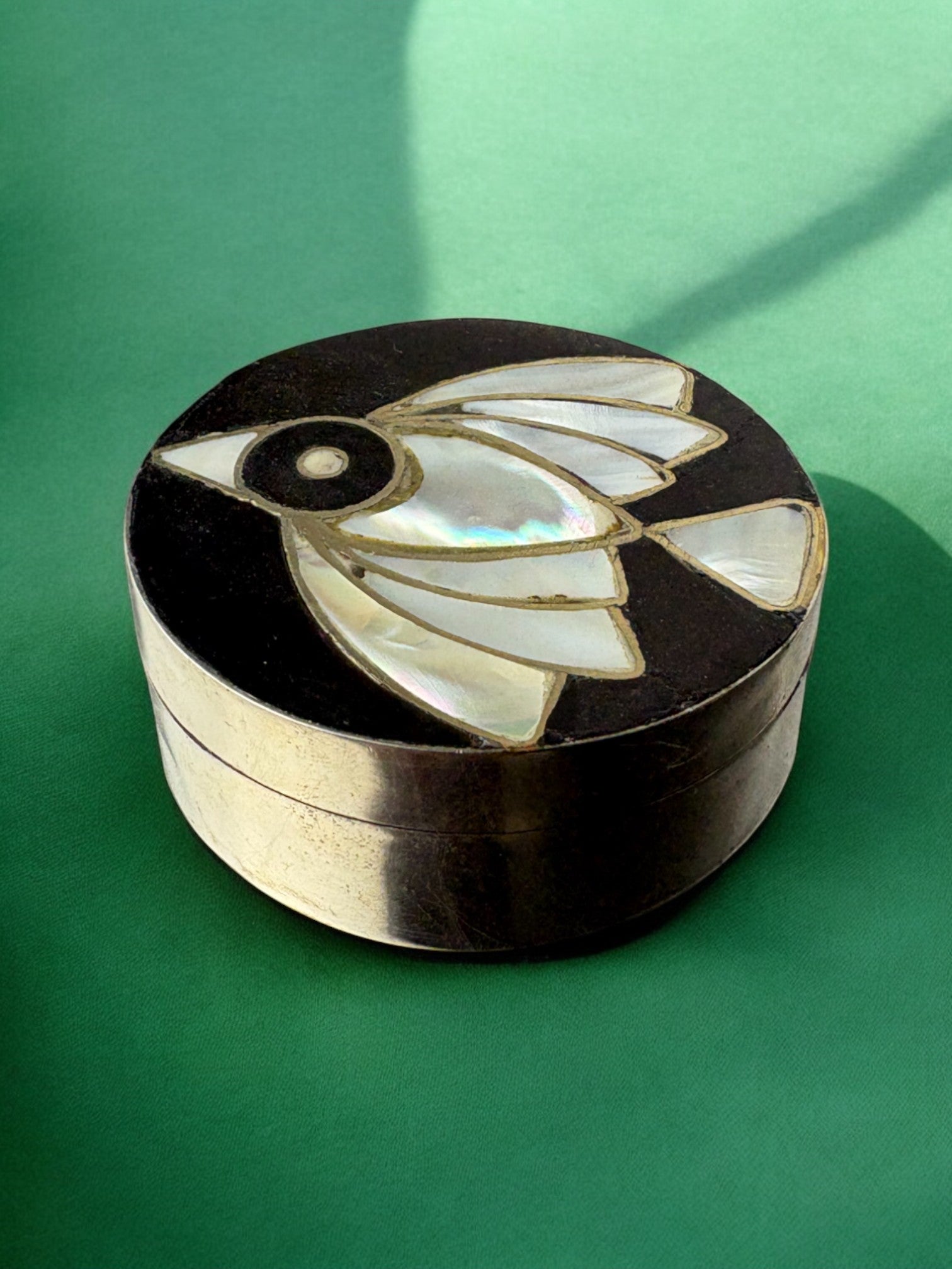 Abalone shell & alpaca silver fish box, Mexico, 1970