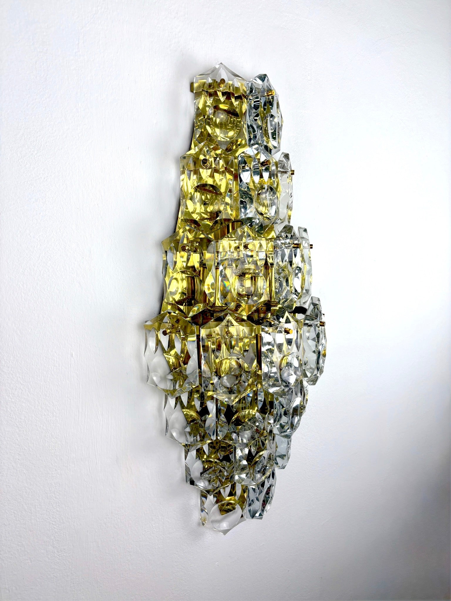 Kinkeldey XL 7-Tier Cut Crystal Wall Sconce, Gilt Brass, Germany, 1970s
