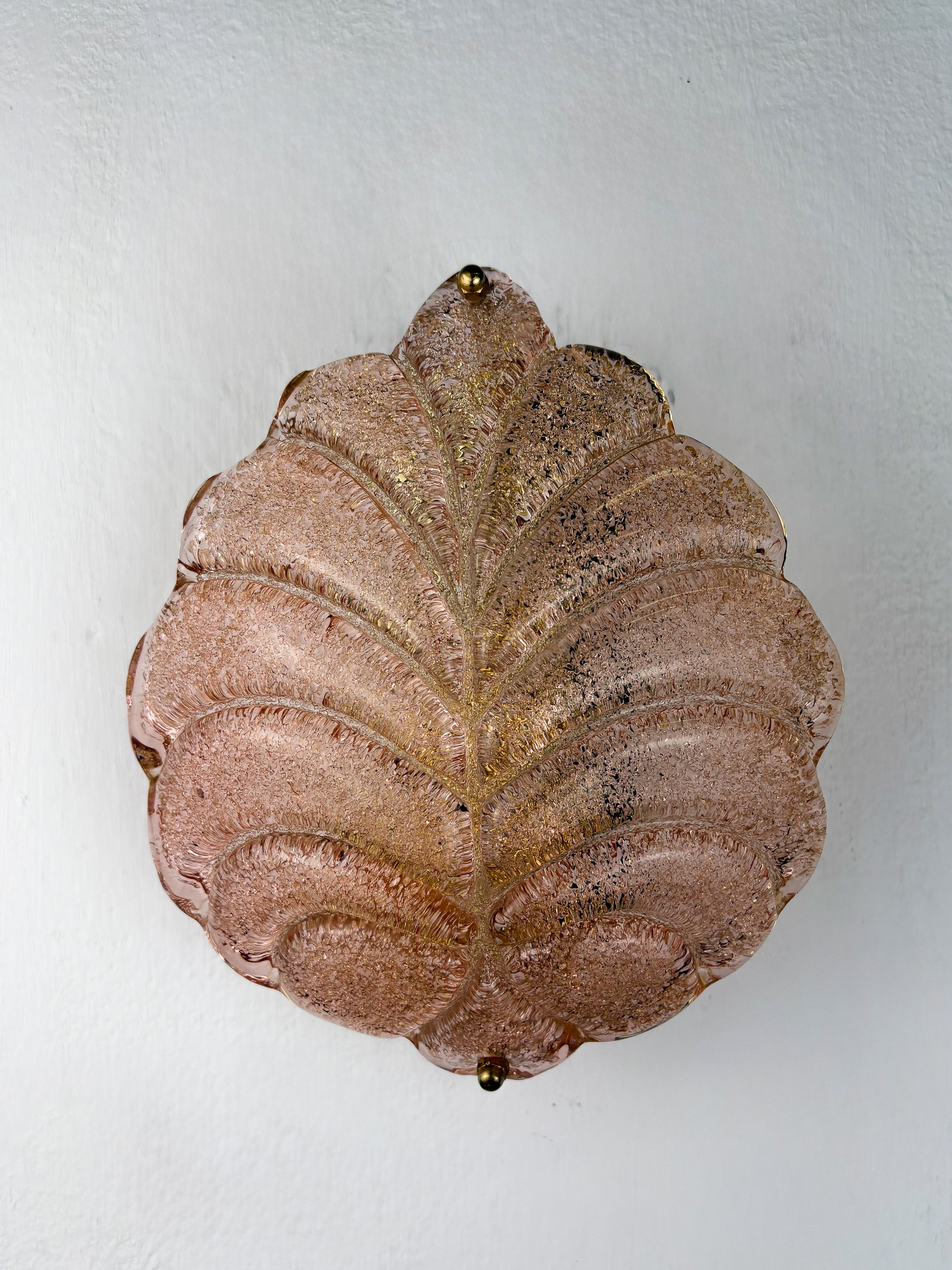 Pink Frosted Murano Leaf Wall Sconce, Italy, 1970s