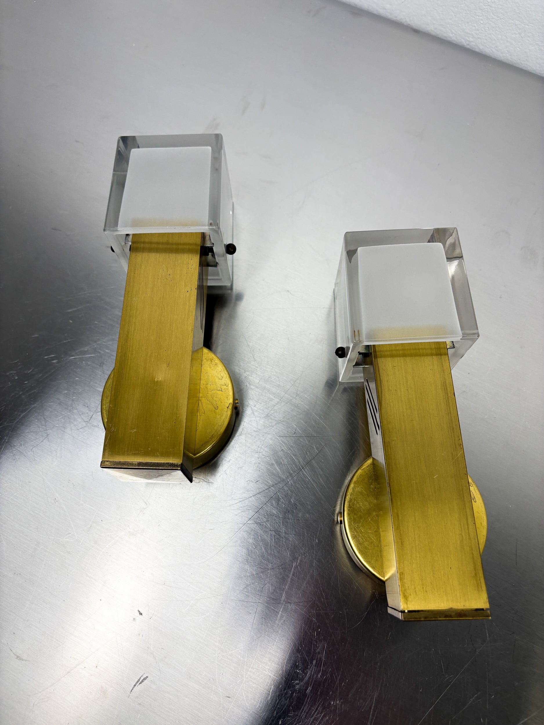 Pair of Cubic Murano Glass Wall Lights by Gaetano Sciolari, Italy 1970s