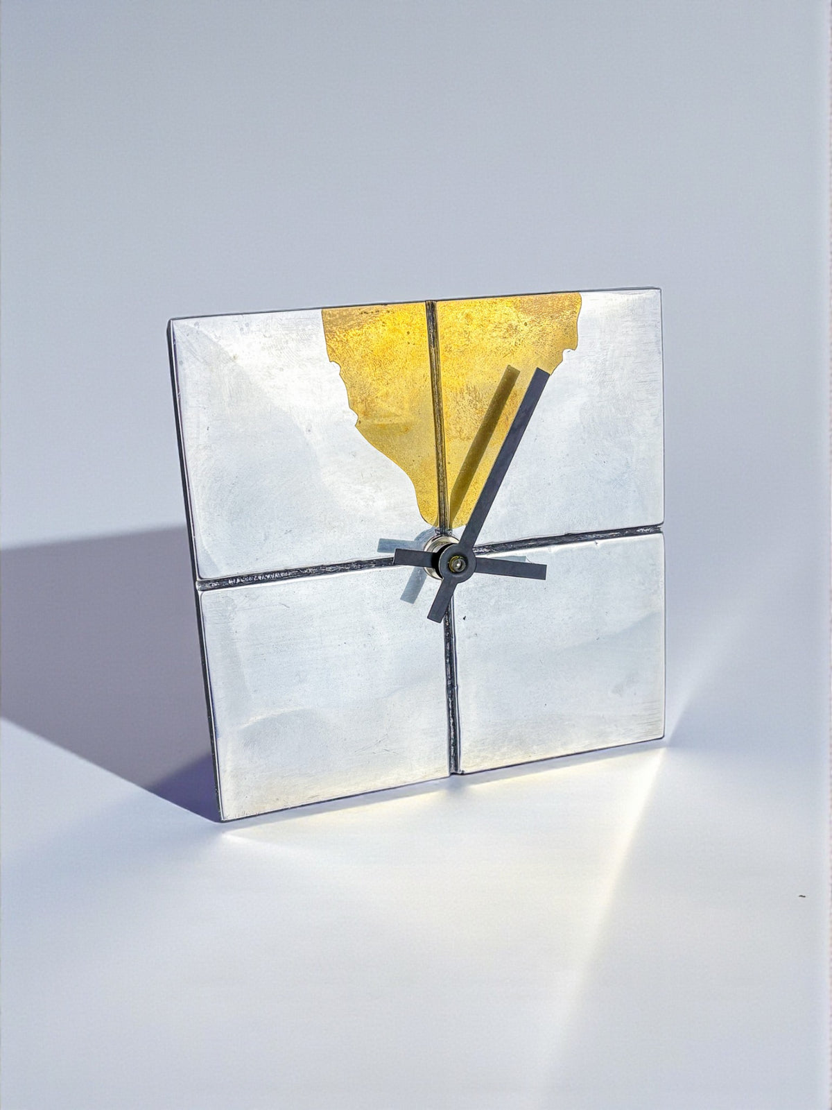 Brutalist Clock by Art3, Brass & Aluminium, Spain, 1980s