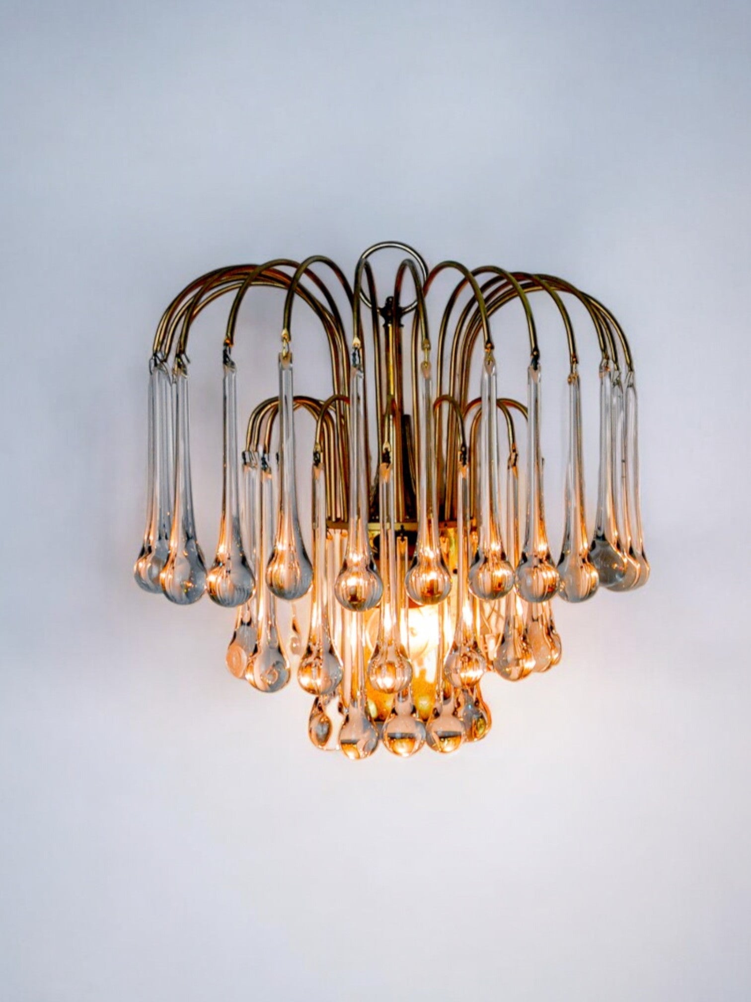 Pair of Venini "drops" wall lights, 3 levels, murano glass, Italy, 1970