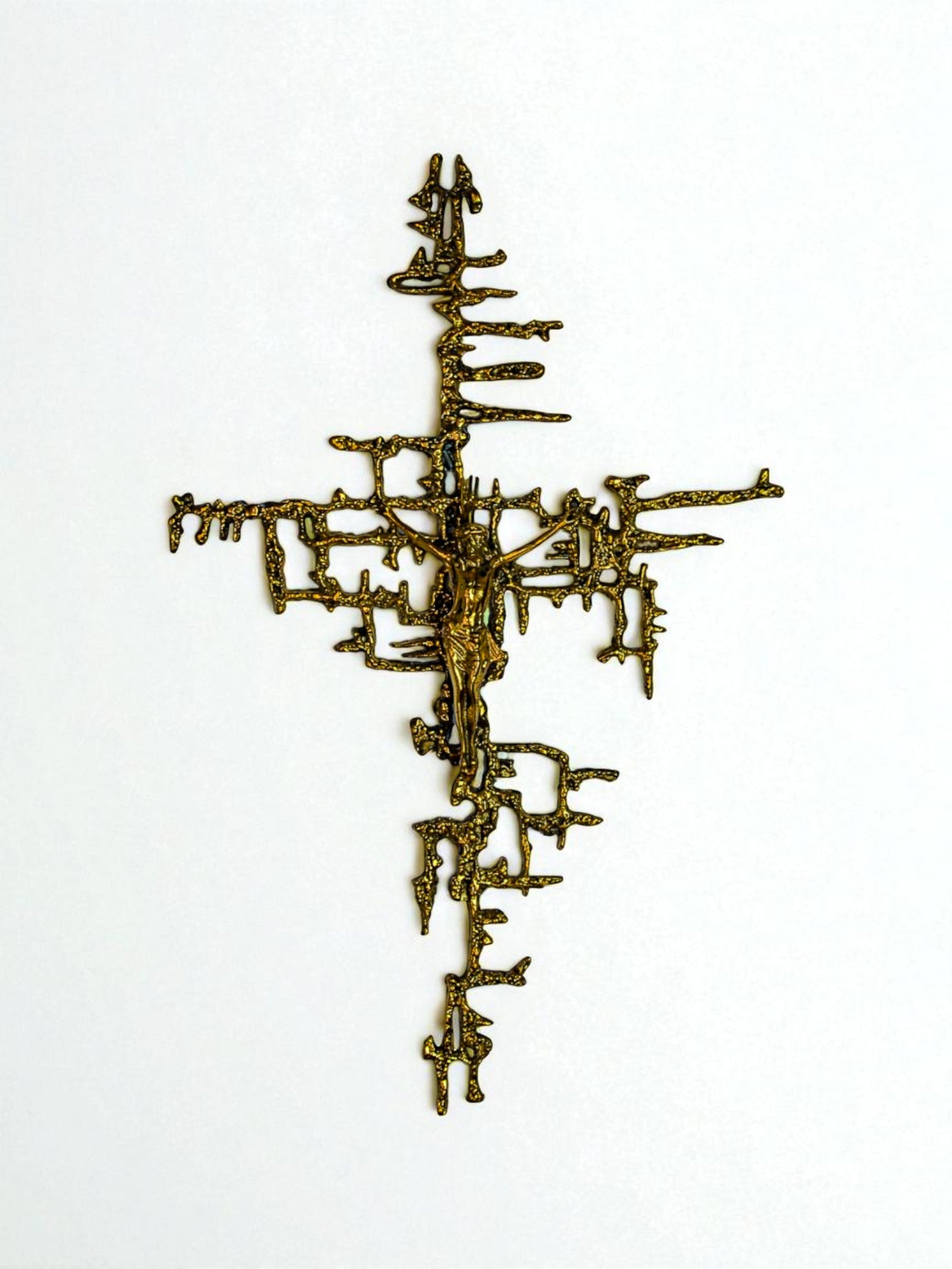 Brutalist Spanish Brass Crucifix after Dalí's Christ, Circa 1970's