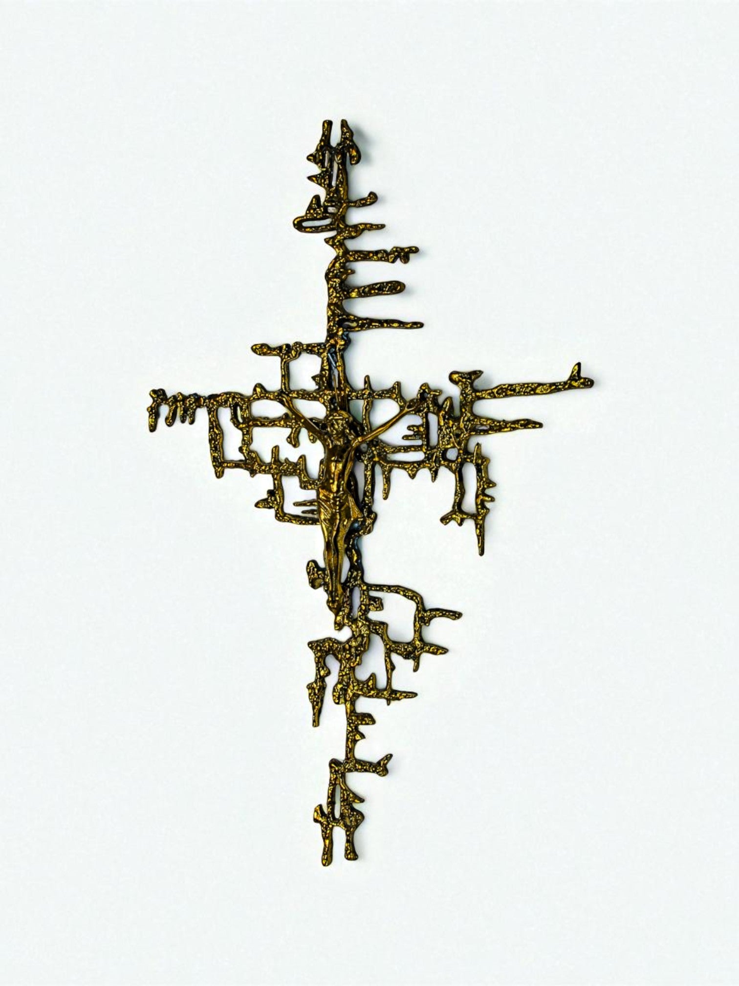 Brutalist Spanish Brass Crucifix after Dalí's Christ, Circa 1970's