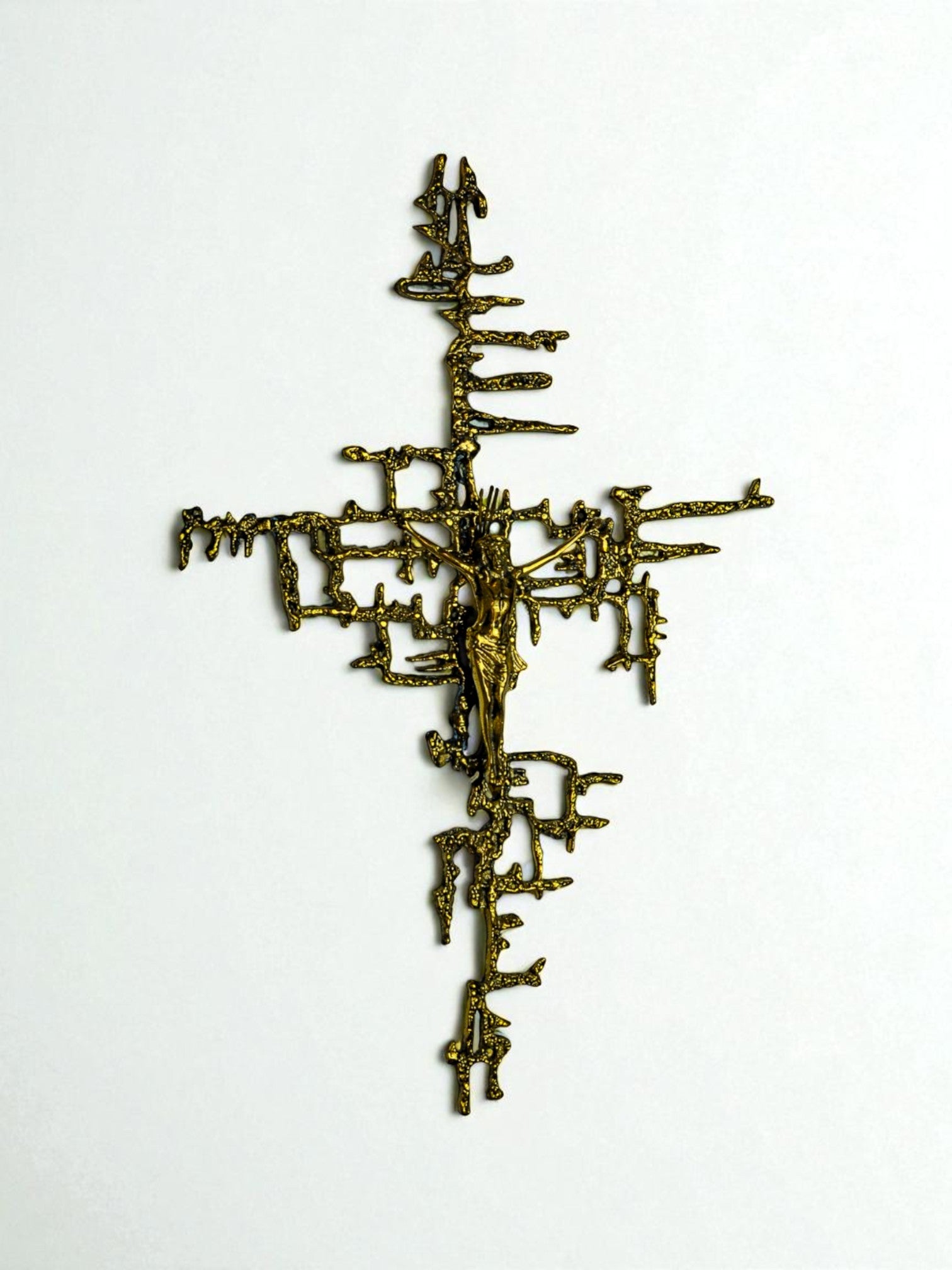 Brutalist Spanish Brass Crucifix after Dalí's Christ, Circa 1970's