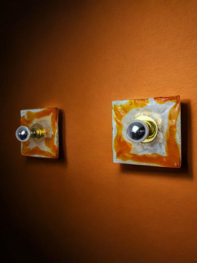 Pair of square sconces by Murano Mazzega in orange frosted glass, Italy, 1970