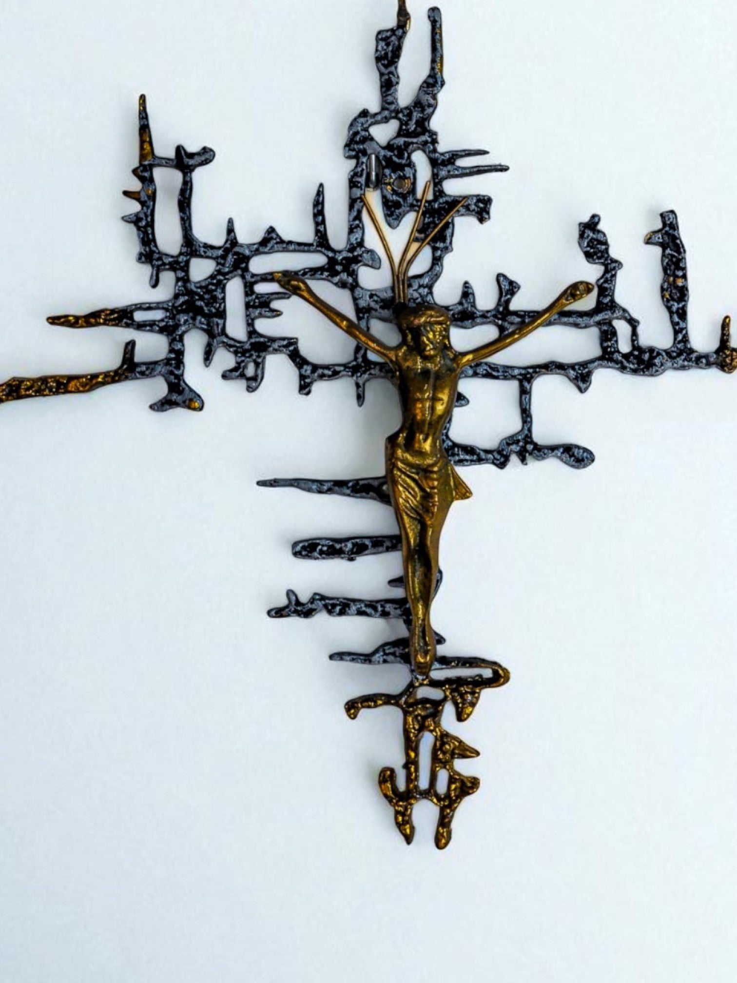 Brutalist Spanish Brass Crucifix after Dalí's Christ, Circa 1970