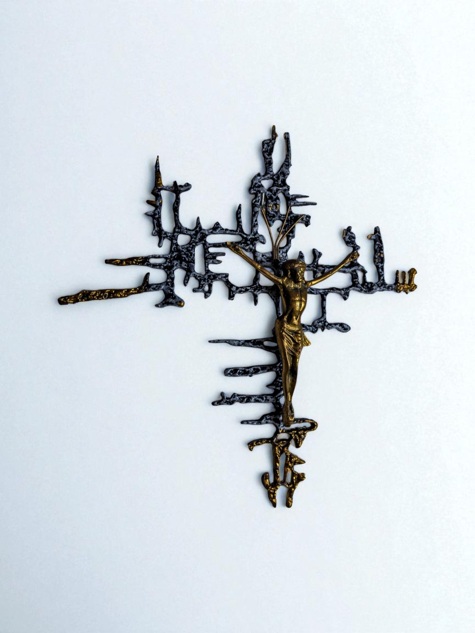 Brutalist Spanish Brass Crucifix after Dalí's Christ, Circa 1970