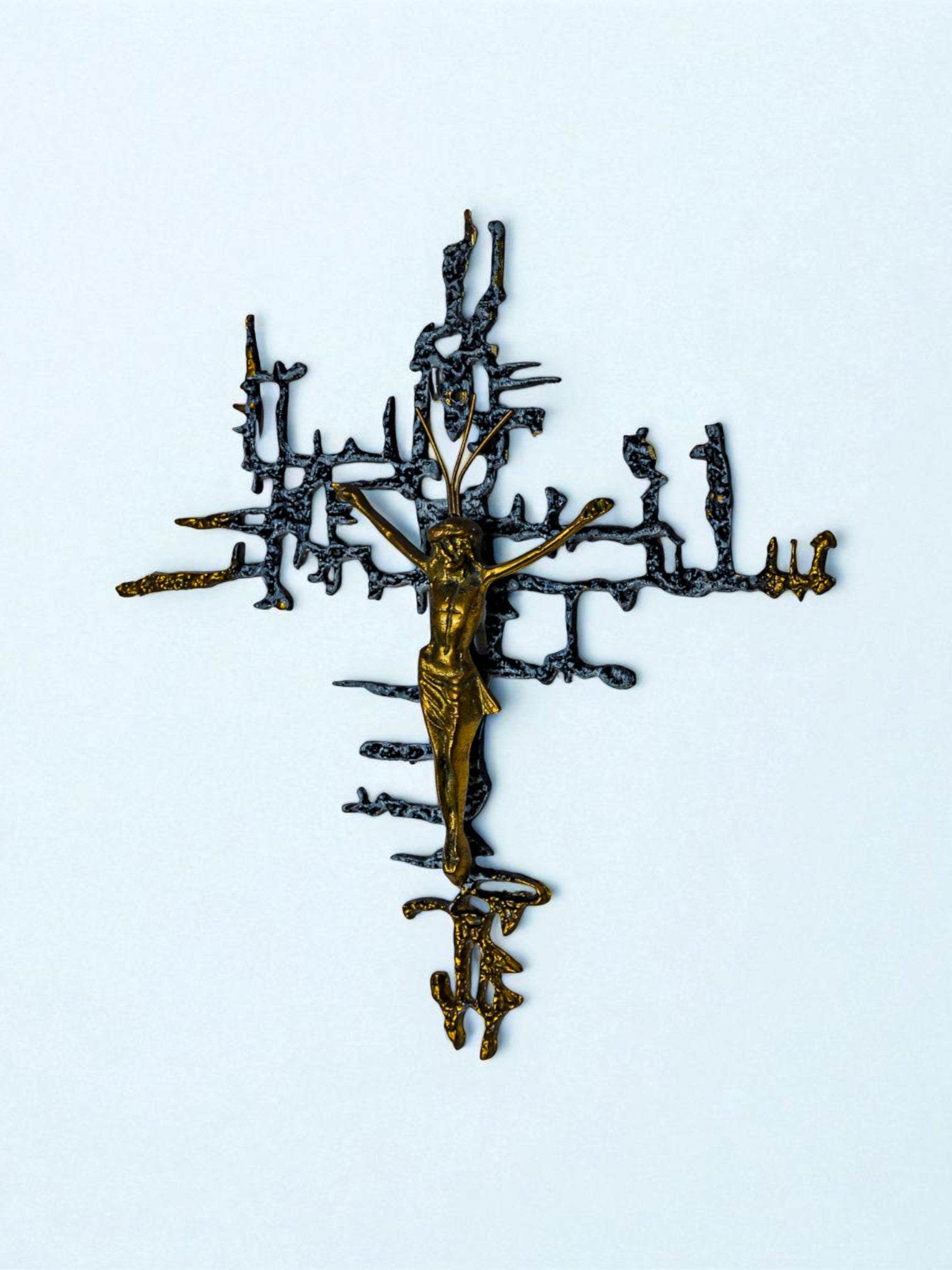 Brutalist Spanish Brass Crucifix after Dalí's Christ, Circa 1970