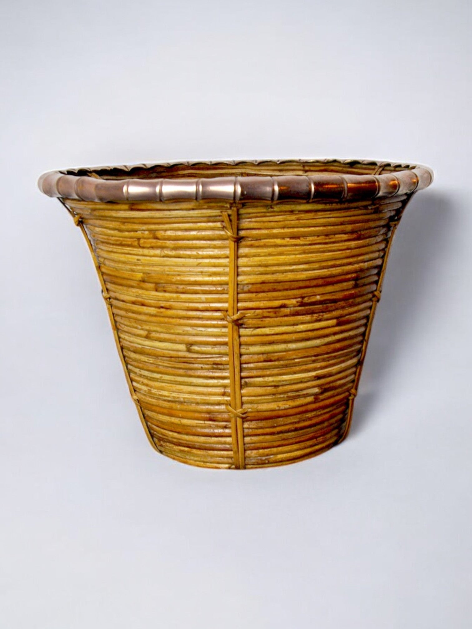 Rattan and copper magazine rack, Italy, 1970s – Malamar Studio