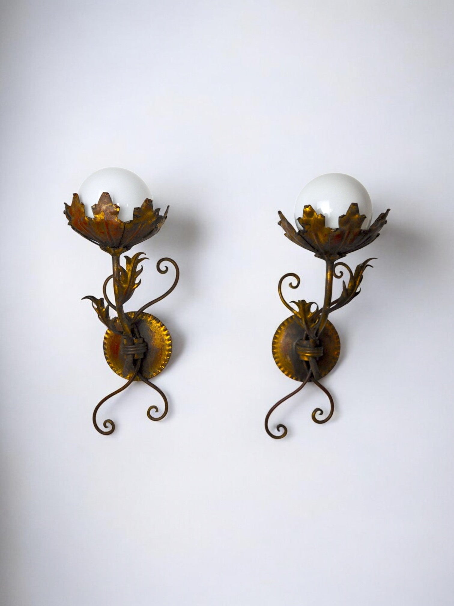Pair of floral sconces by Ferro Arte, Spain, 1960