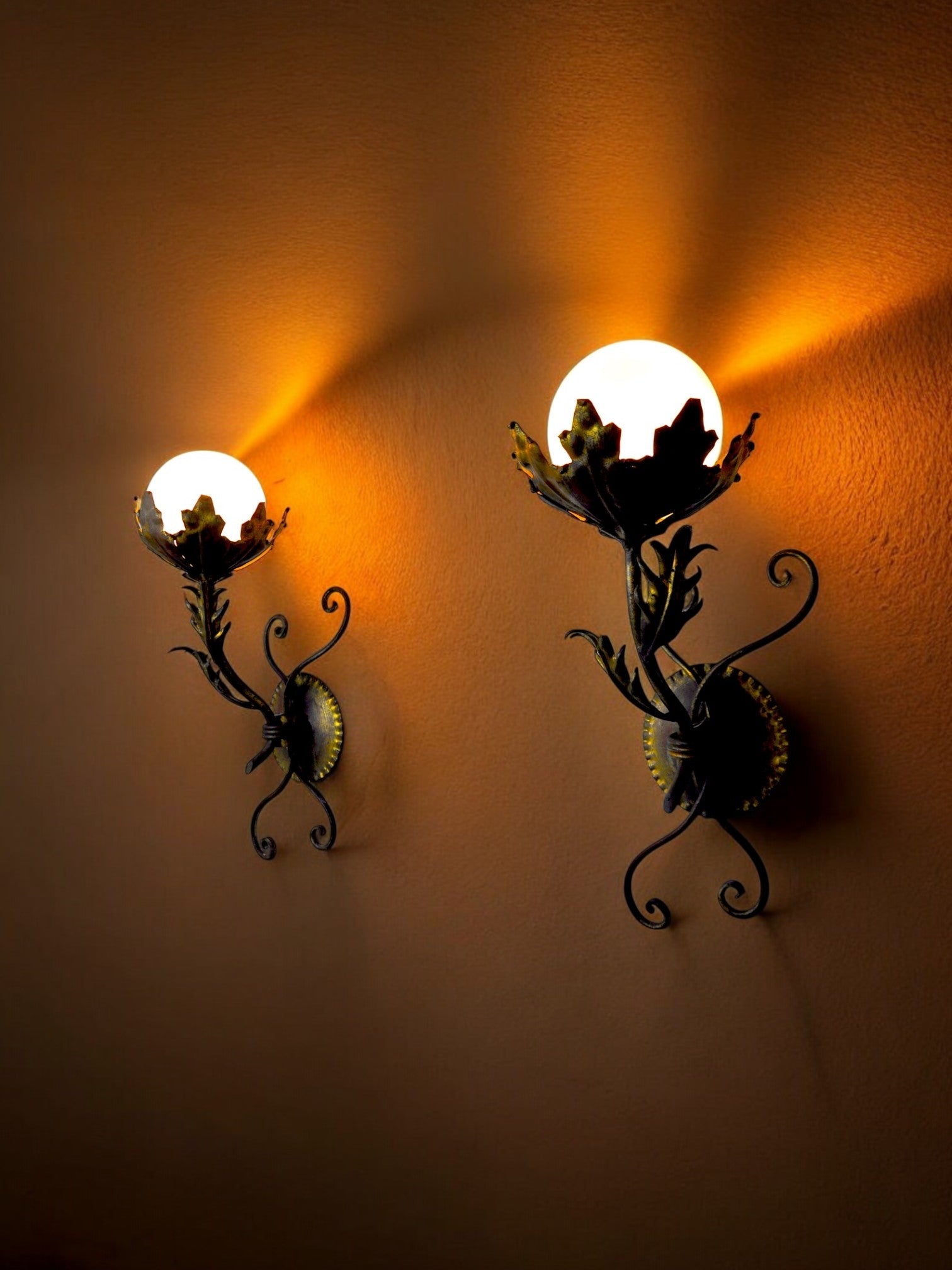 Pair of floral sconces by Ferro Arte, Spain, 1960