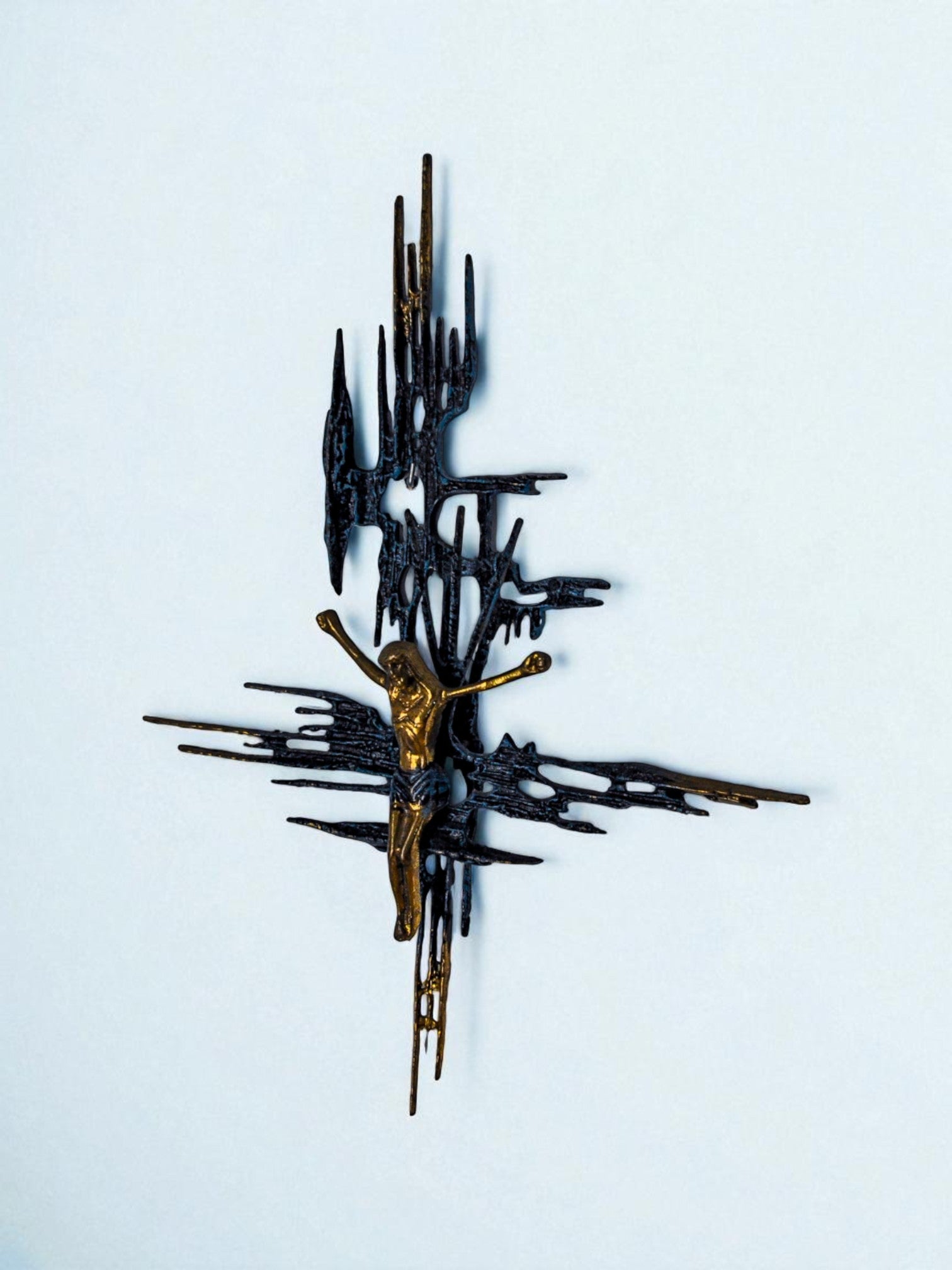 Brutalist Spanish Brass Crucifix after Dalí's Christ, Circa 1970