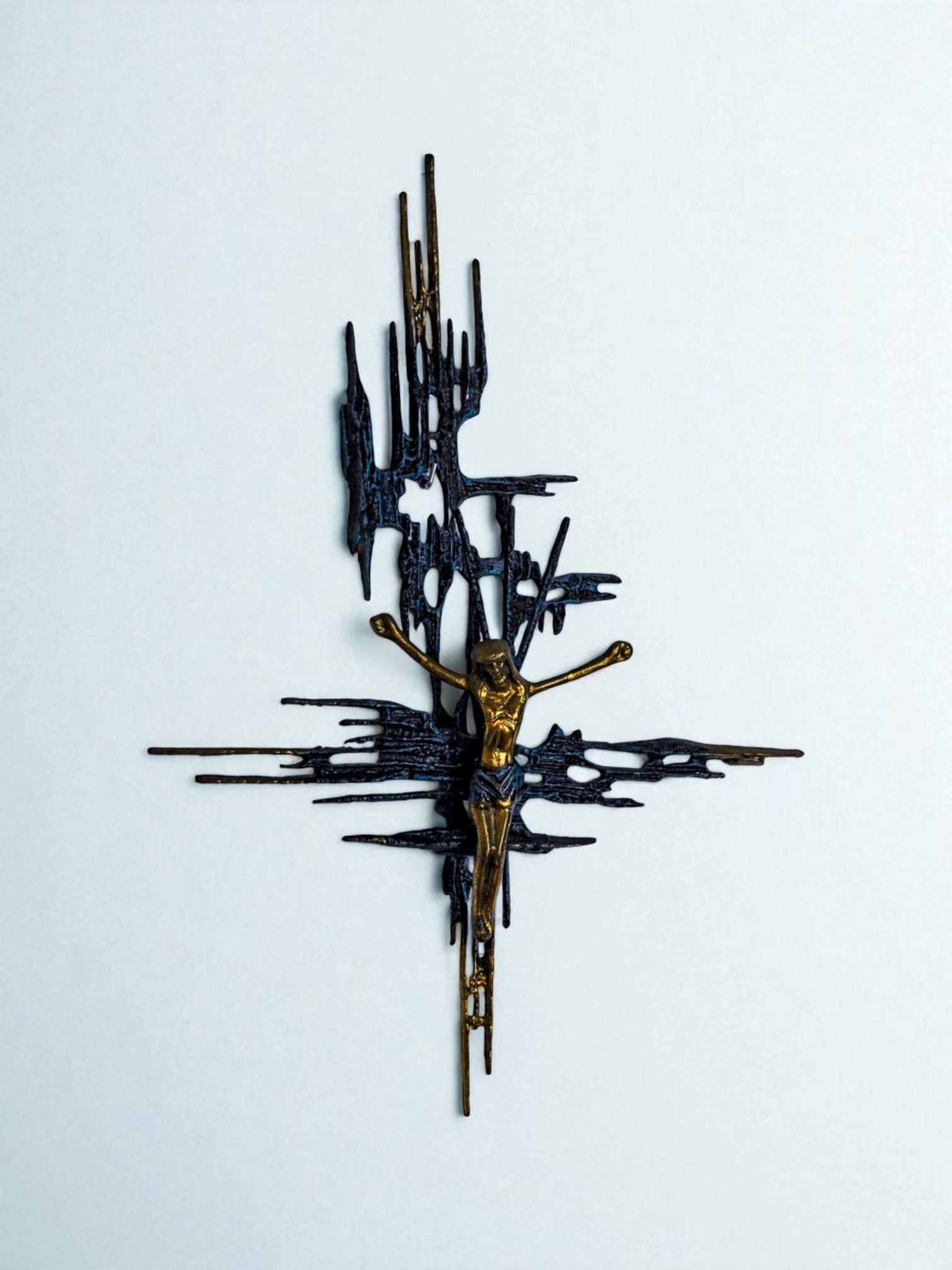 Brutalist Spanish Brass Crucifix after Dalí's Christ, Circa 1970