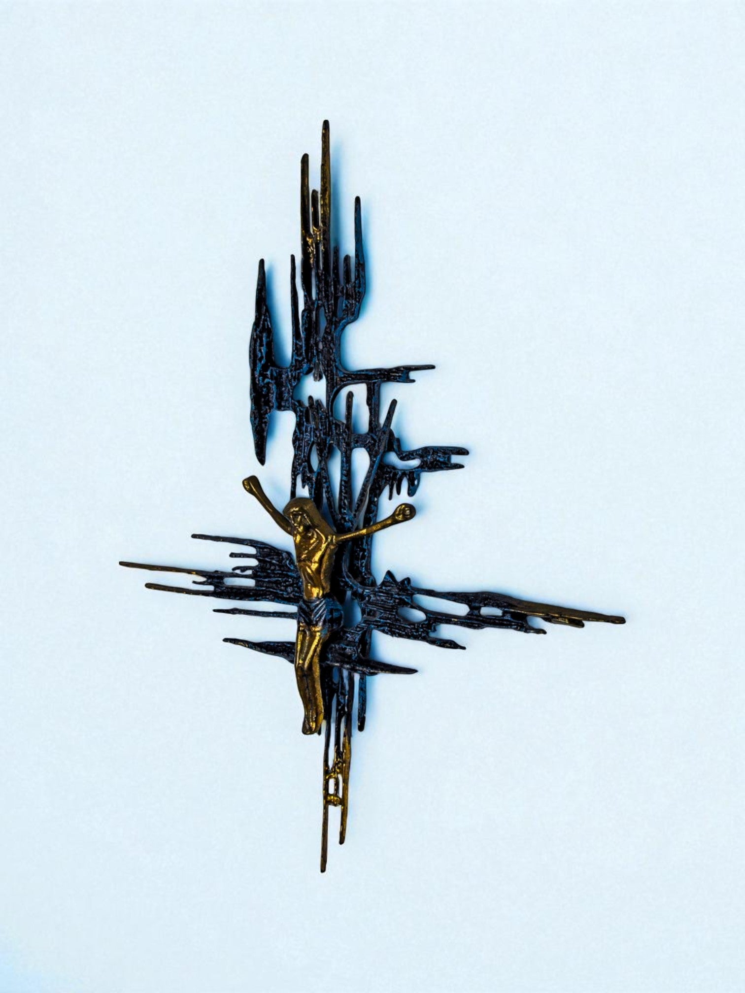 Brutalist Spanish Brass Crucifix after Dalí's Christ, Circa 1970