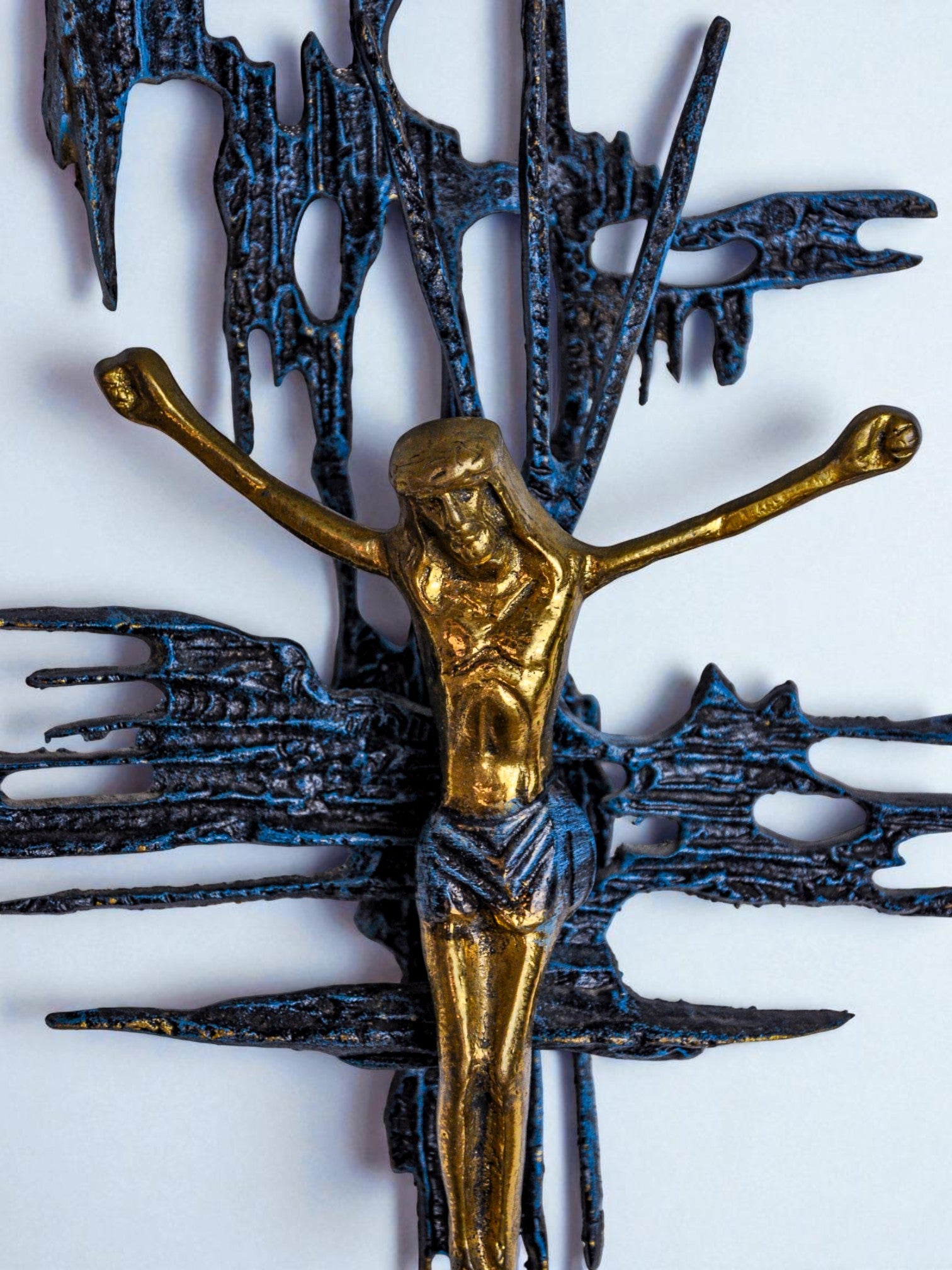 Brutalist Spanish Brass Crucifix after Dalí's Christ, Circa 1970