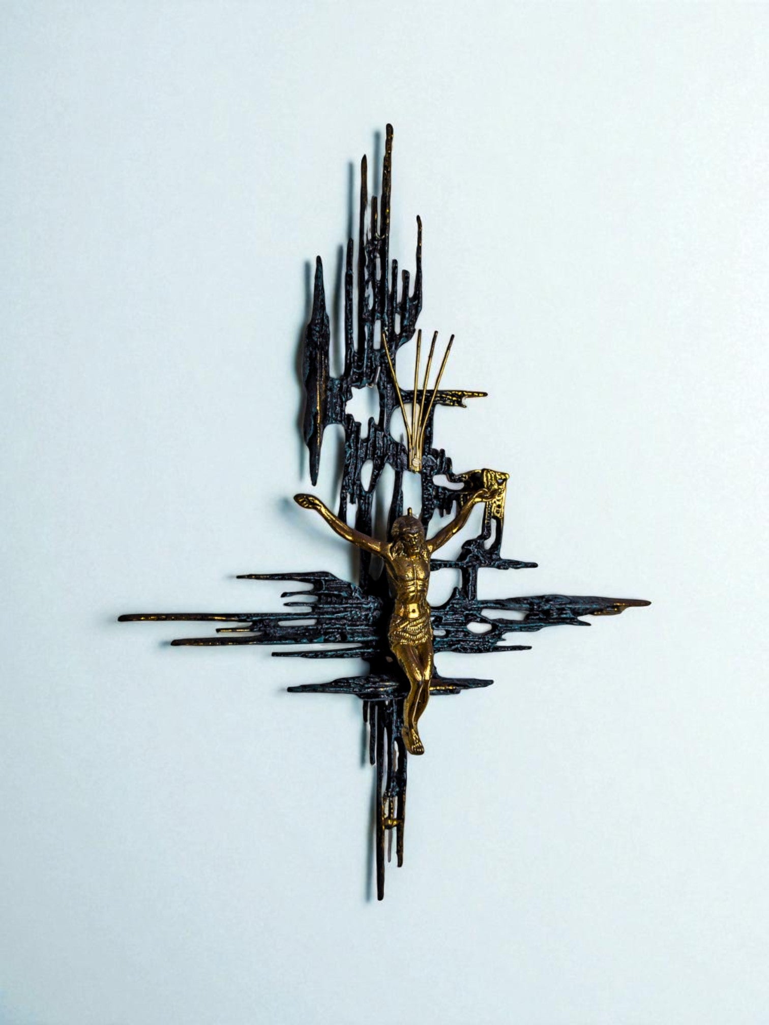 XL Brutalist Spanish Brass Crucifix after Dalí's Christ, Circa 1970's