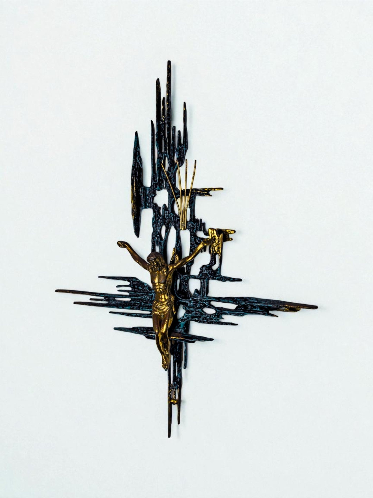 XL Brutalist Spanish Brass Crucifix after Dalí's Christ, Circa 1970's
