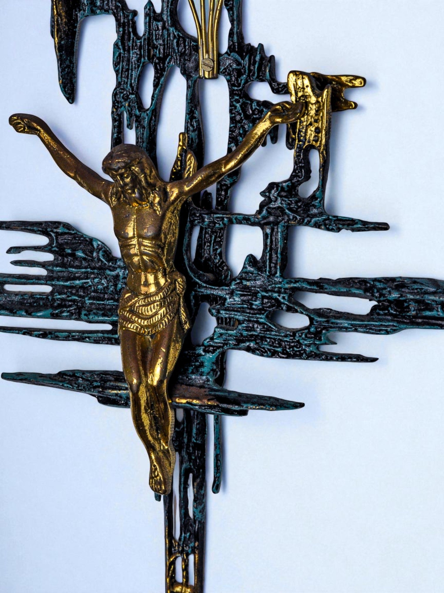 XL Brutalist Spanish Brass Crucifix after Dalí's Christ, Circa 1970's