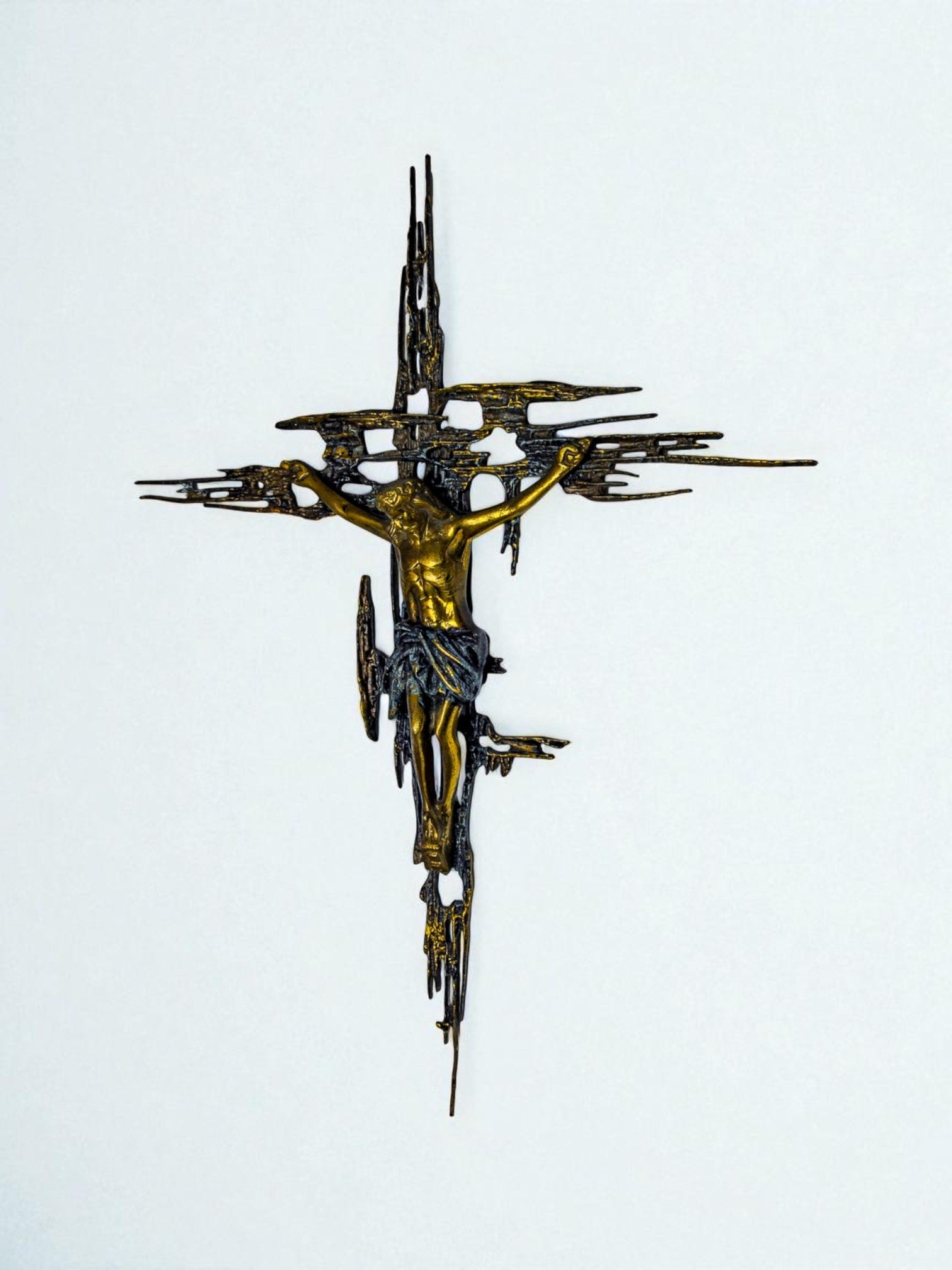 XL Brutalist Spanish Brass Crucifix after Dalí's Christ, Circa 1970