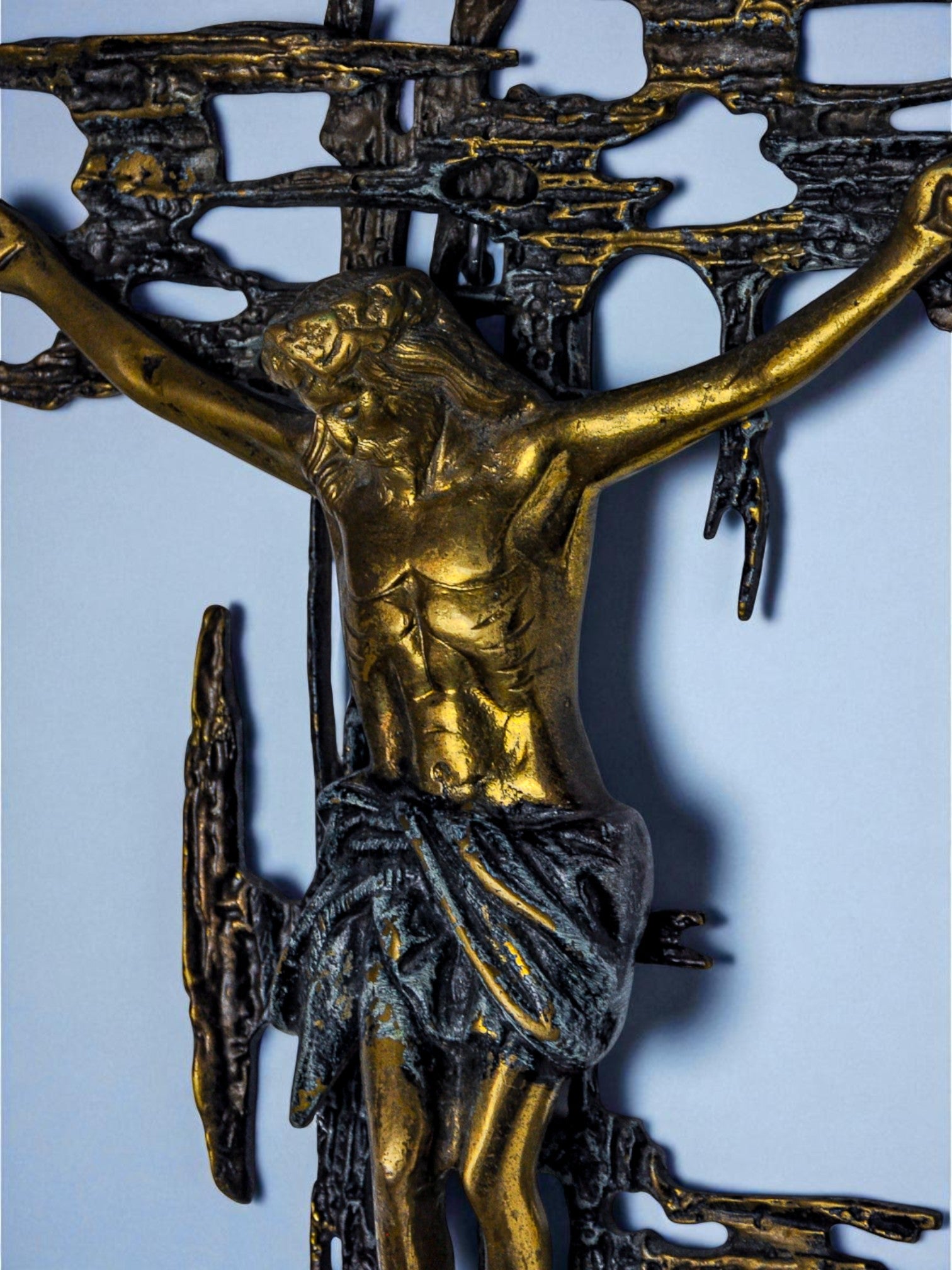XL Brutalist Spanish Brass Crucifix after Dalí's Christ, Circa 1970