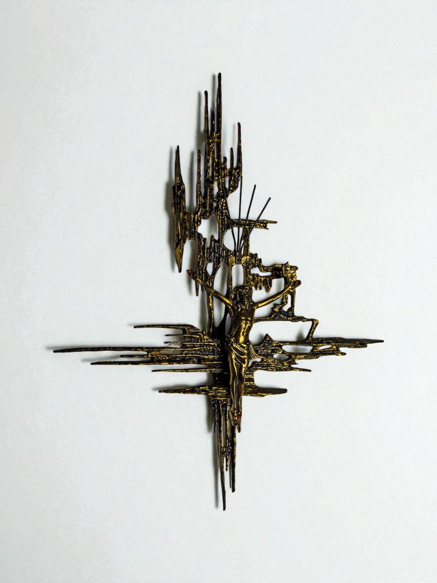 Brutalist Spanish Brass Crucifix after Dalí's Christ, 1970s