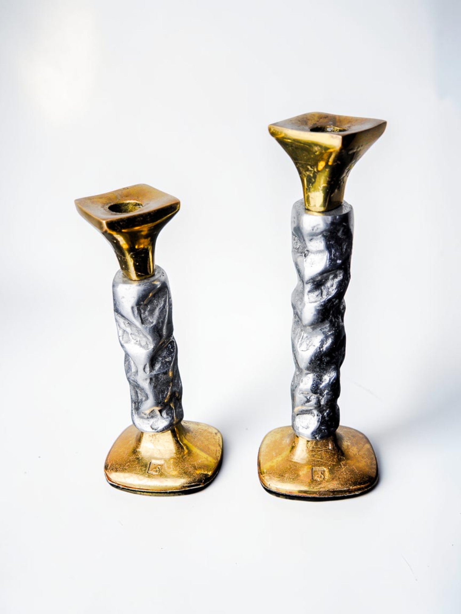 Pair of brutalist candlesticks by Ardisur, Spain, 1970