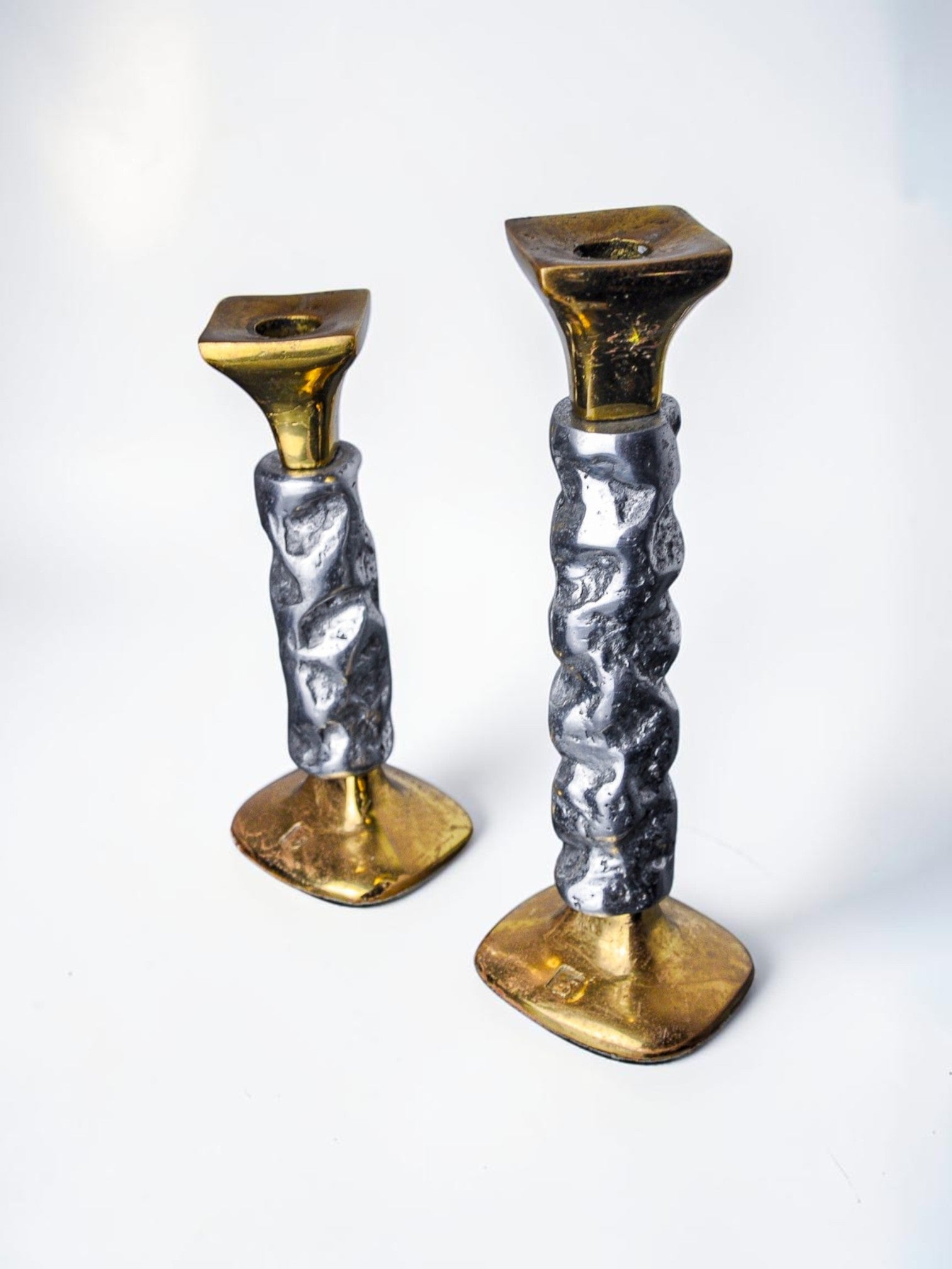 Pair of brutalist candlesticks by Ardisur, Spain, 1970