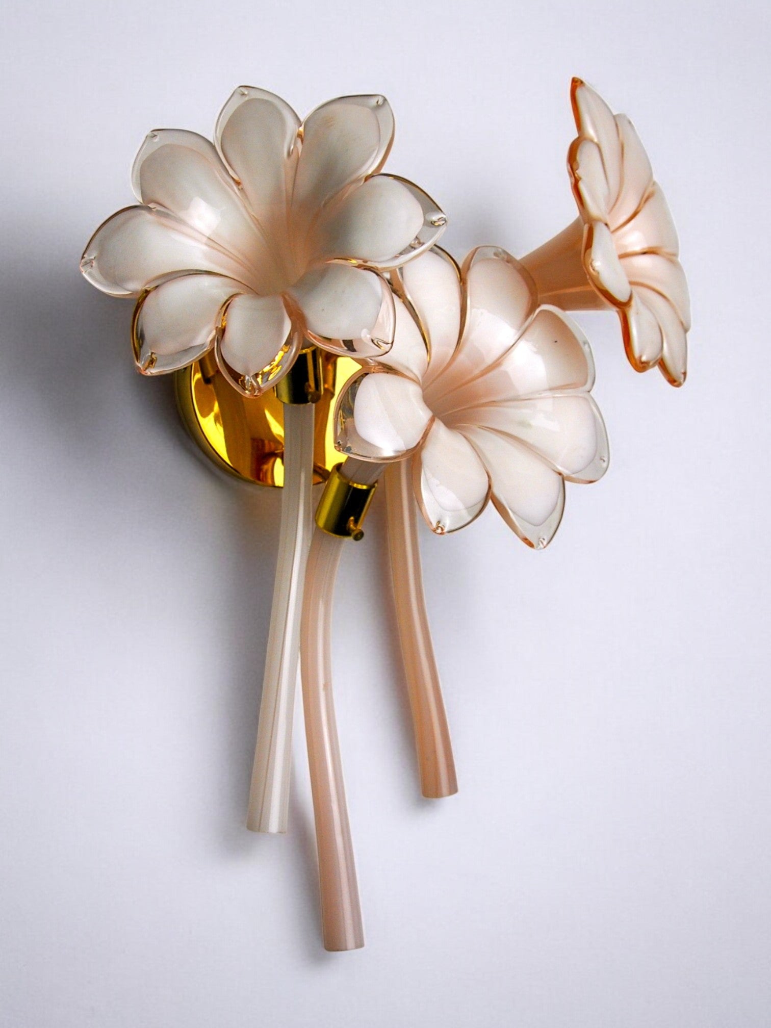 Pair of pink Calla lily sconces, murano glass, Italy, 1970