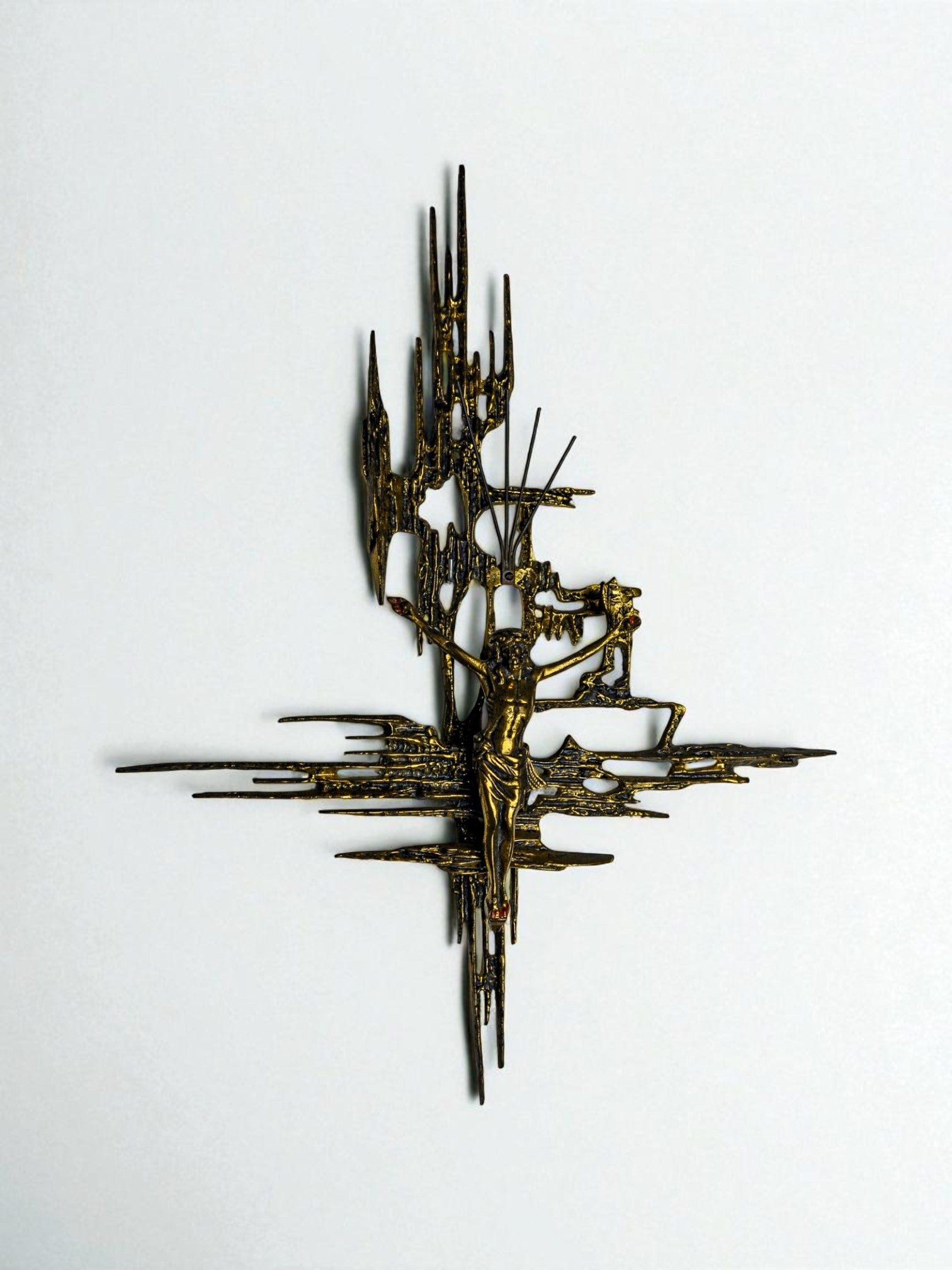 Brutalist Spanish Brass Crucifix after Dalí's Christ, 1970s